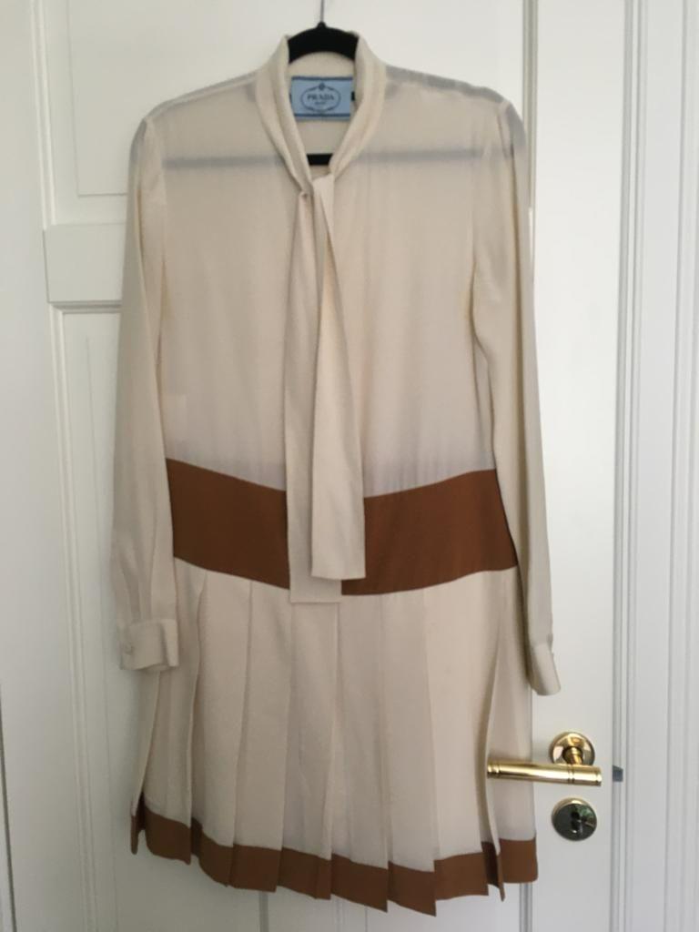 Bicolour silk crepe drop waist dress