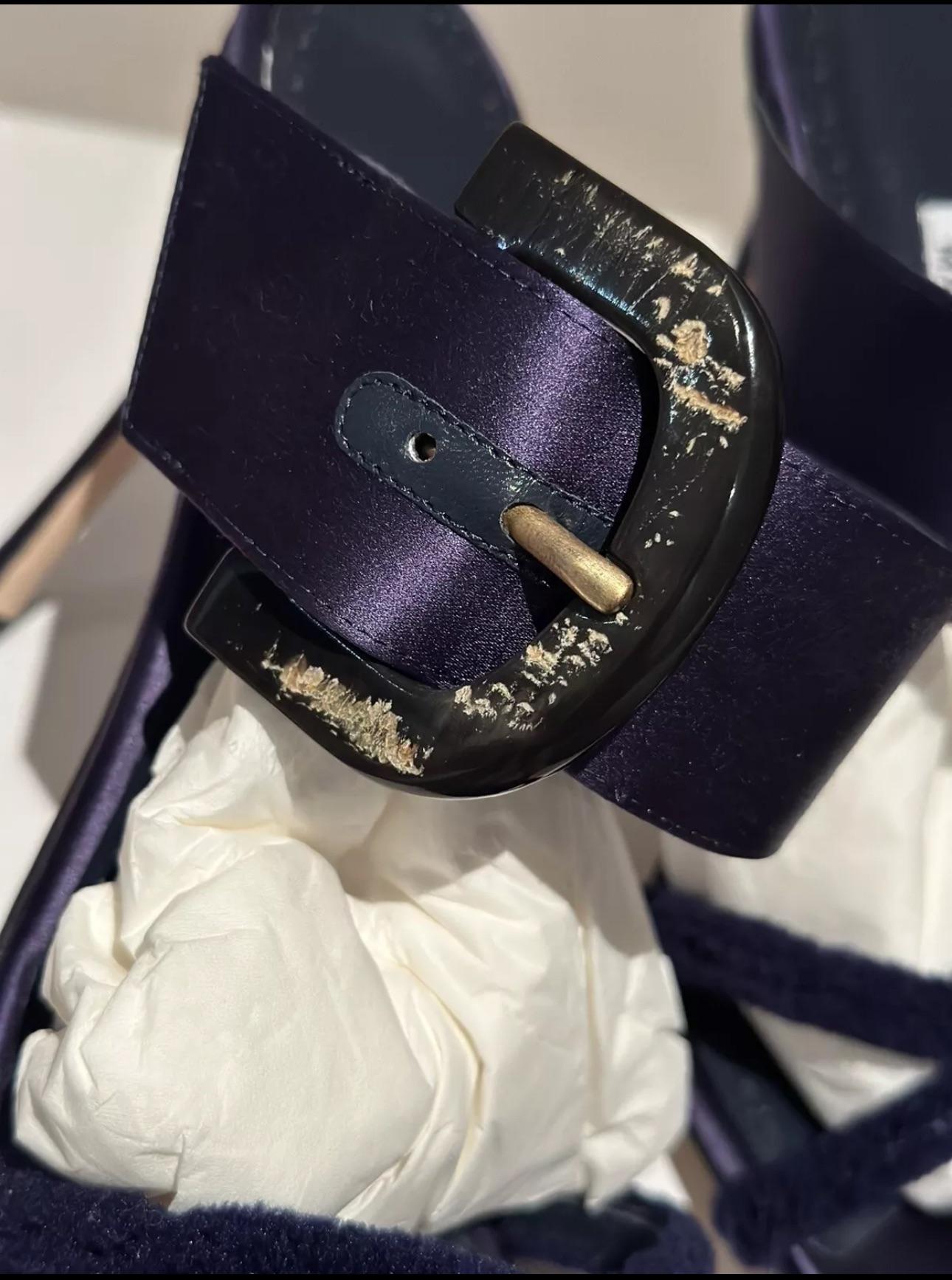 Manolo Blahnik Navy Guey Open Toe Mules