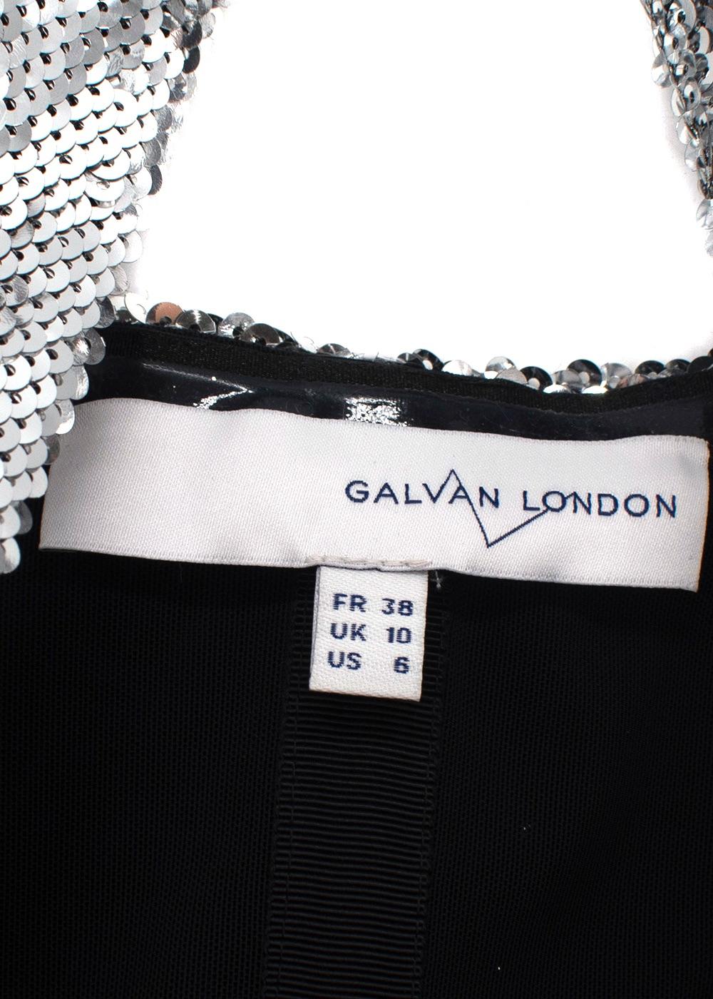 Galvan Silver Sequin Square Neckline Midi Dress