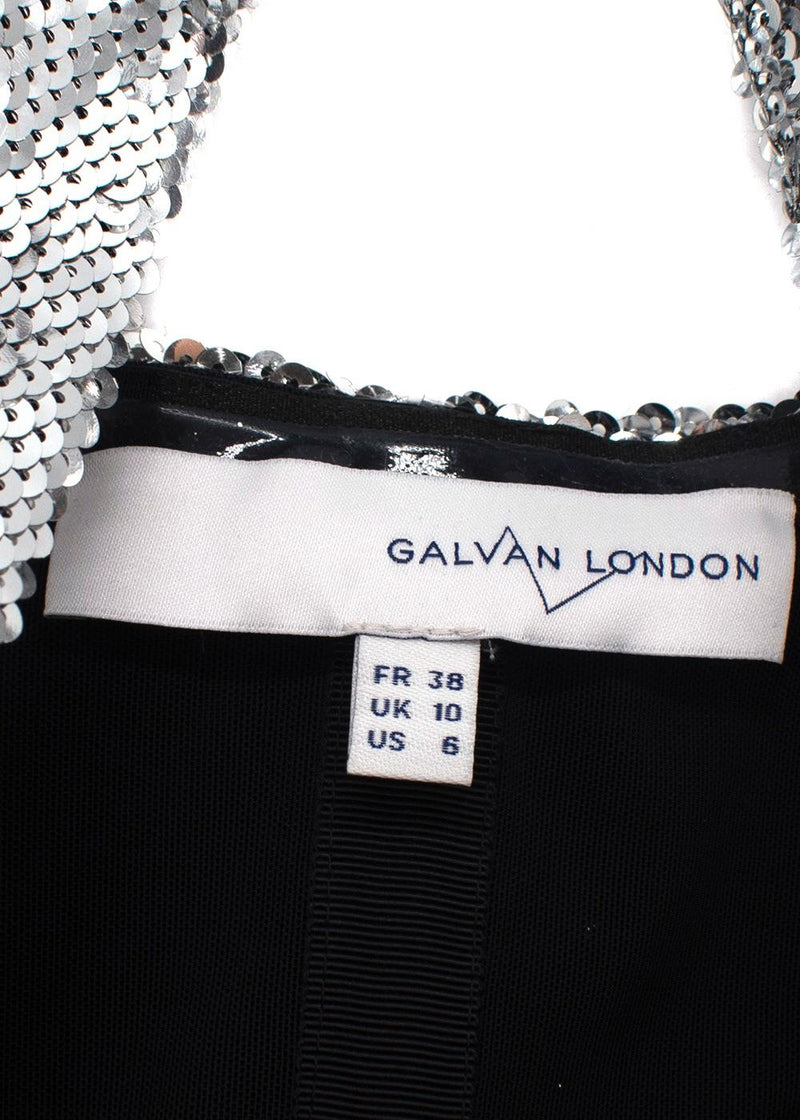 Galvan Silver Sequin Square Neckline Midi Dress