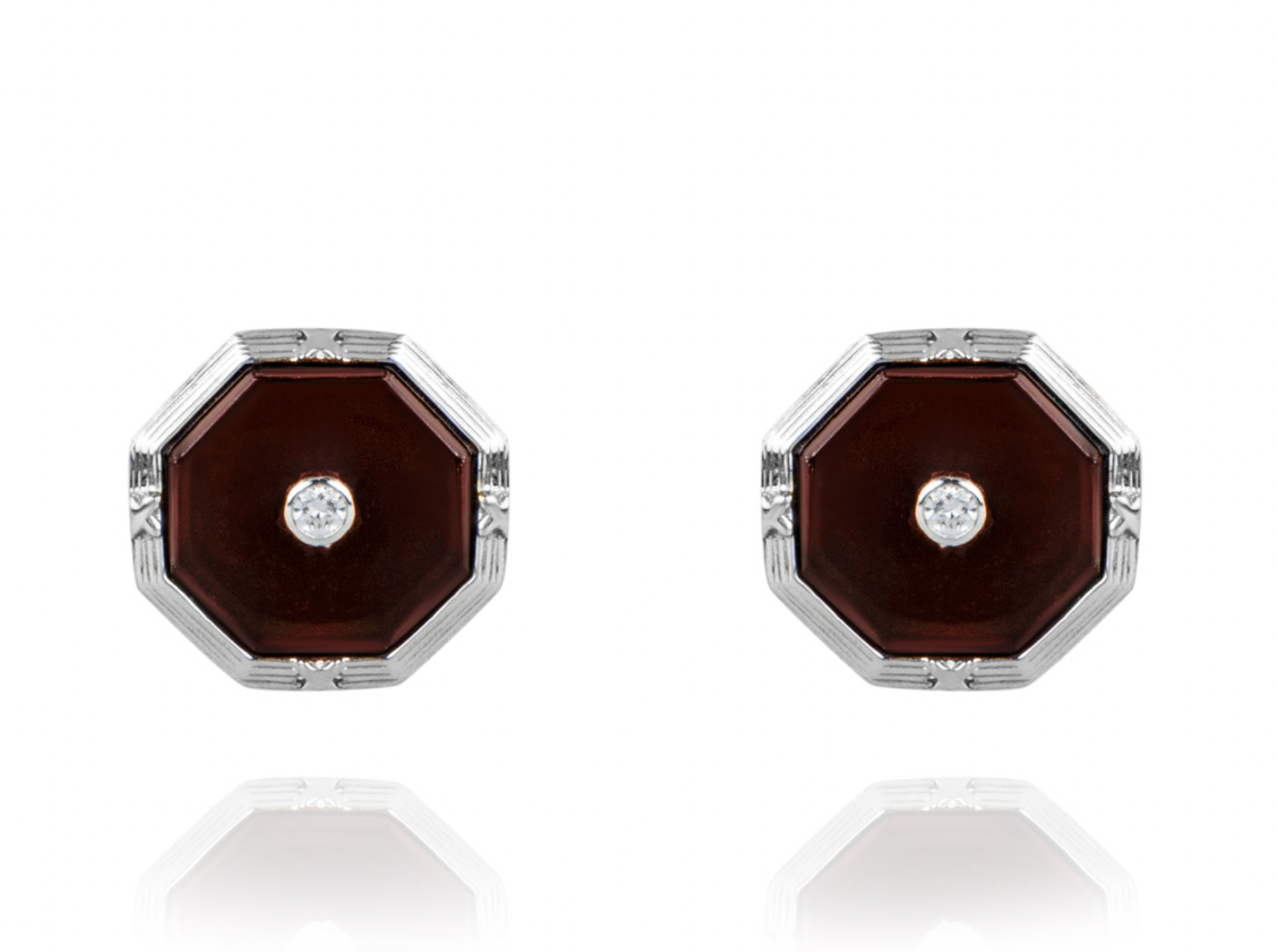 18ct white gold, diamond & red onyx cufflinks