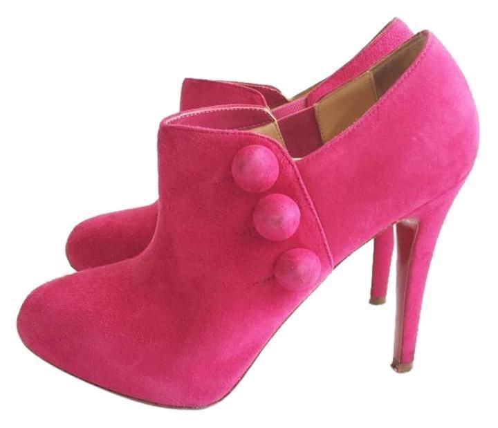 Christian Louboutin Pink Fushcia C'est  Moi Suede Leather Ankle Boots