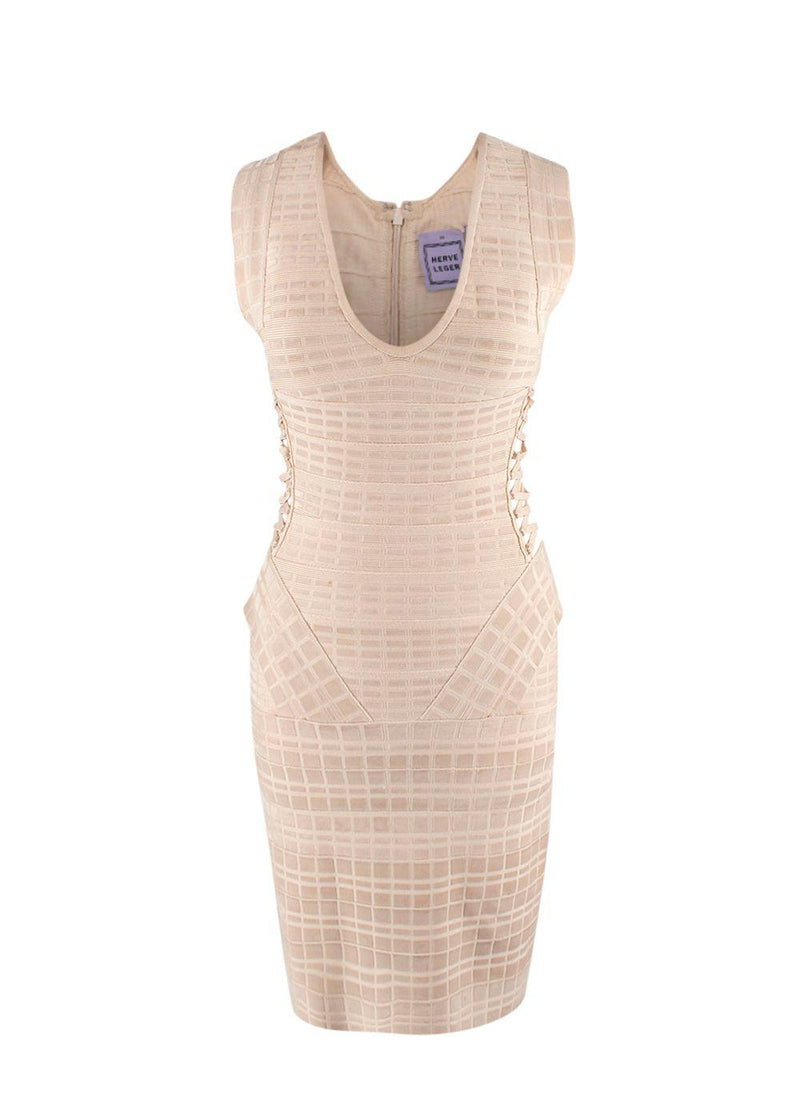Herve Leger Beige Velvet Bandage Midi Dress