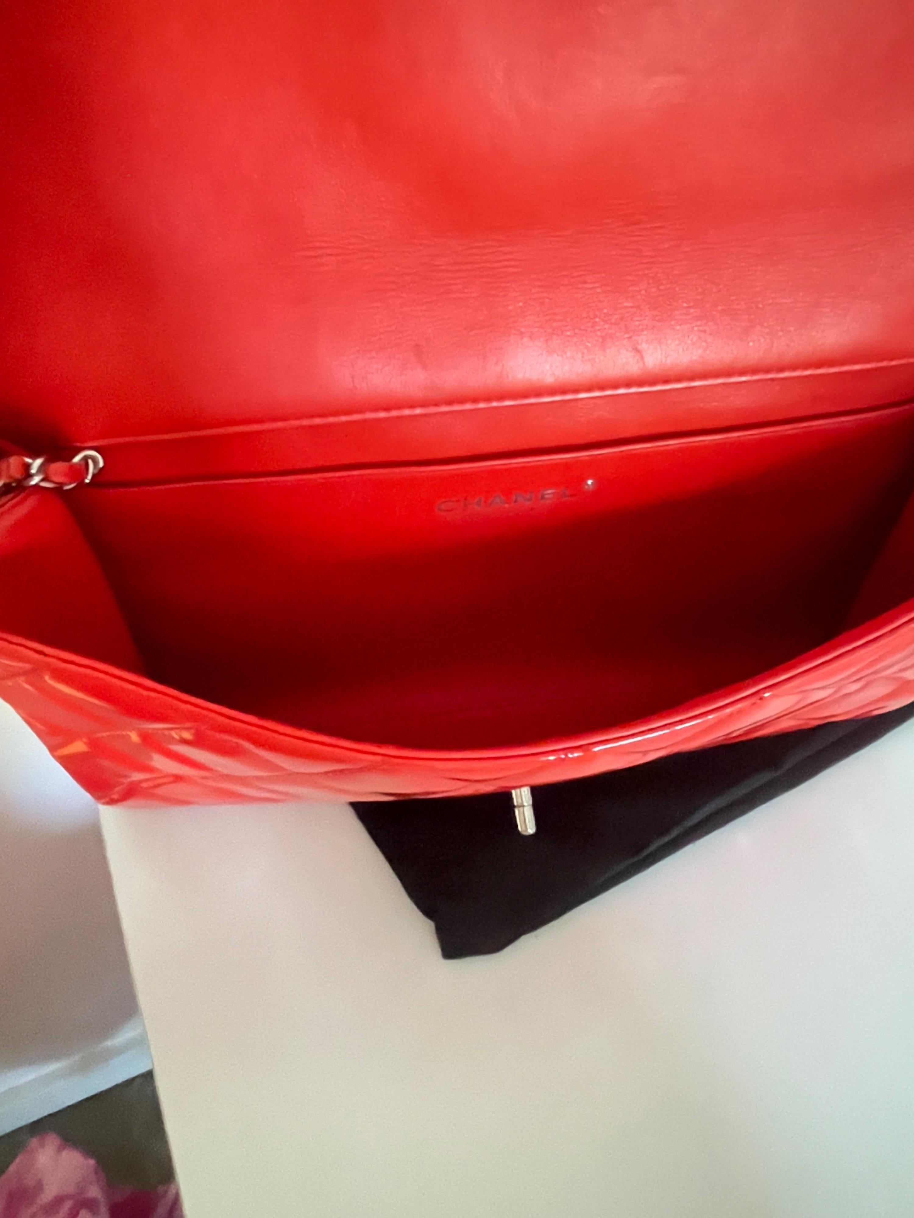 Chanel Red Patent Leather Clutch on Chain