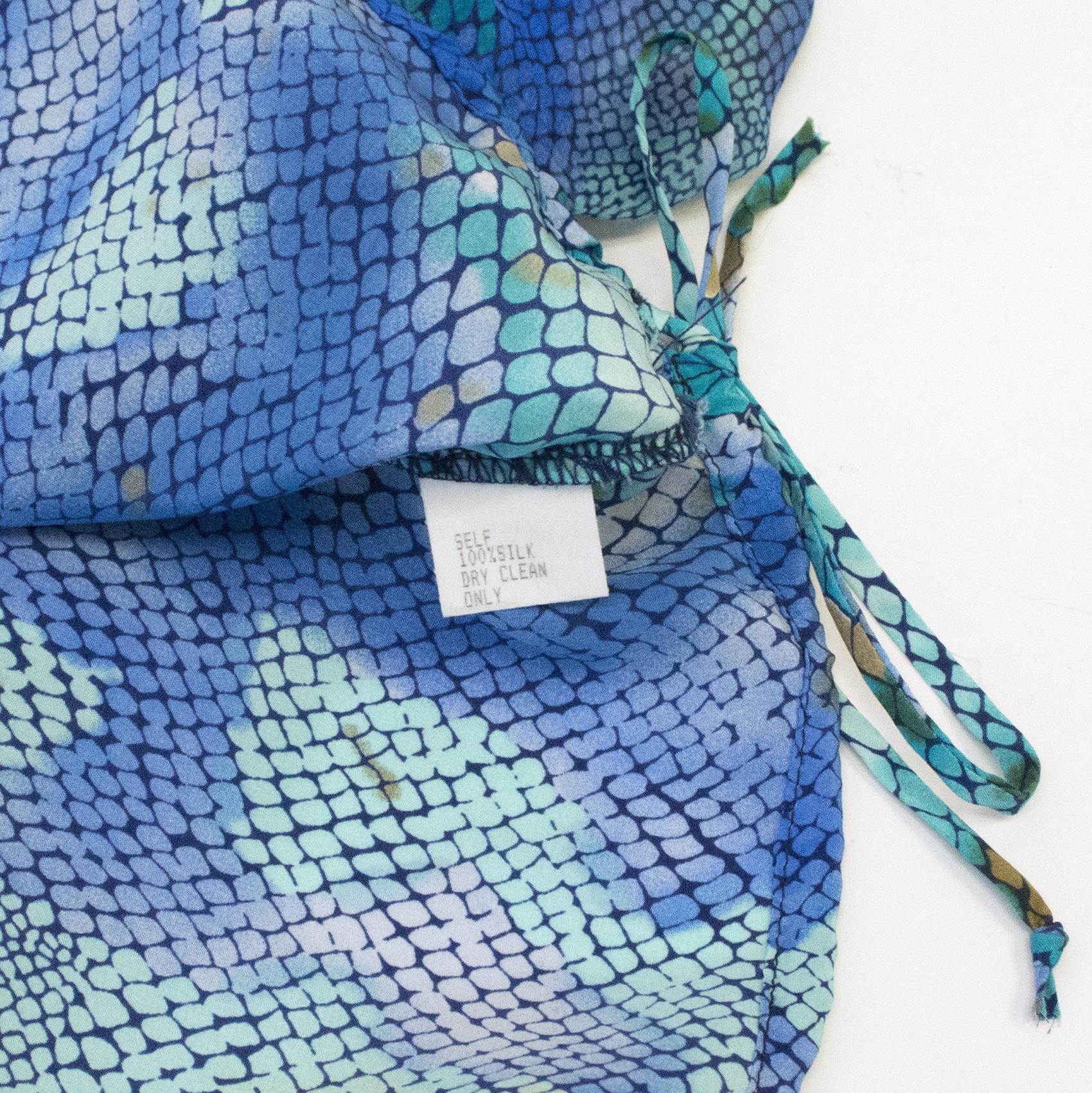 Single Aqua Blue Print Silk Top