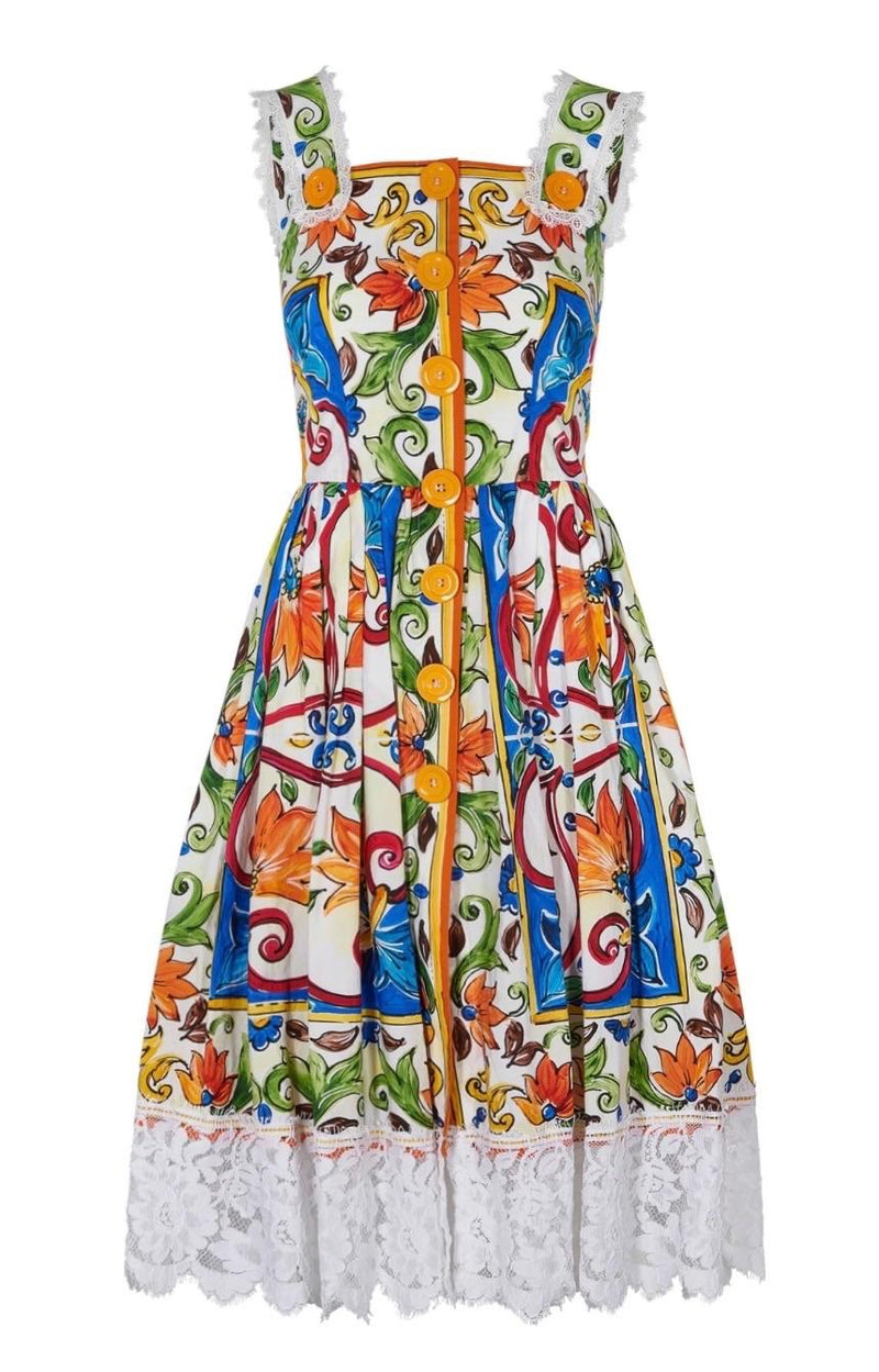 Dolce & Gabbana Majoilca Print Midi Dress