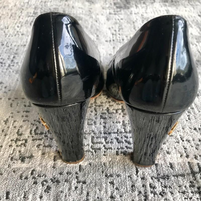 Black Contrast Heel Open Toe Pumps