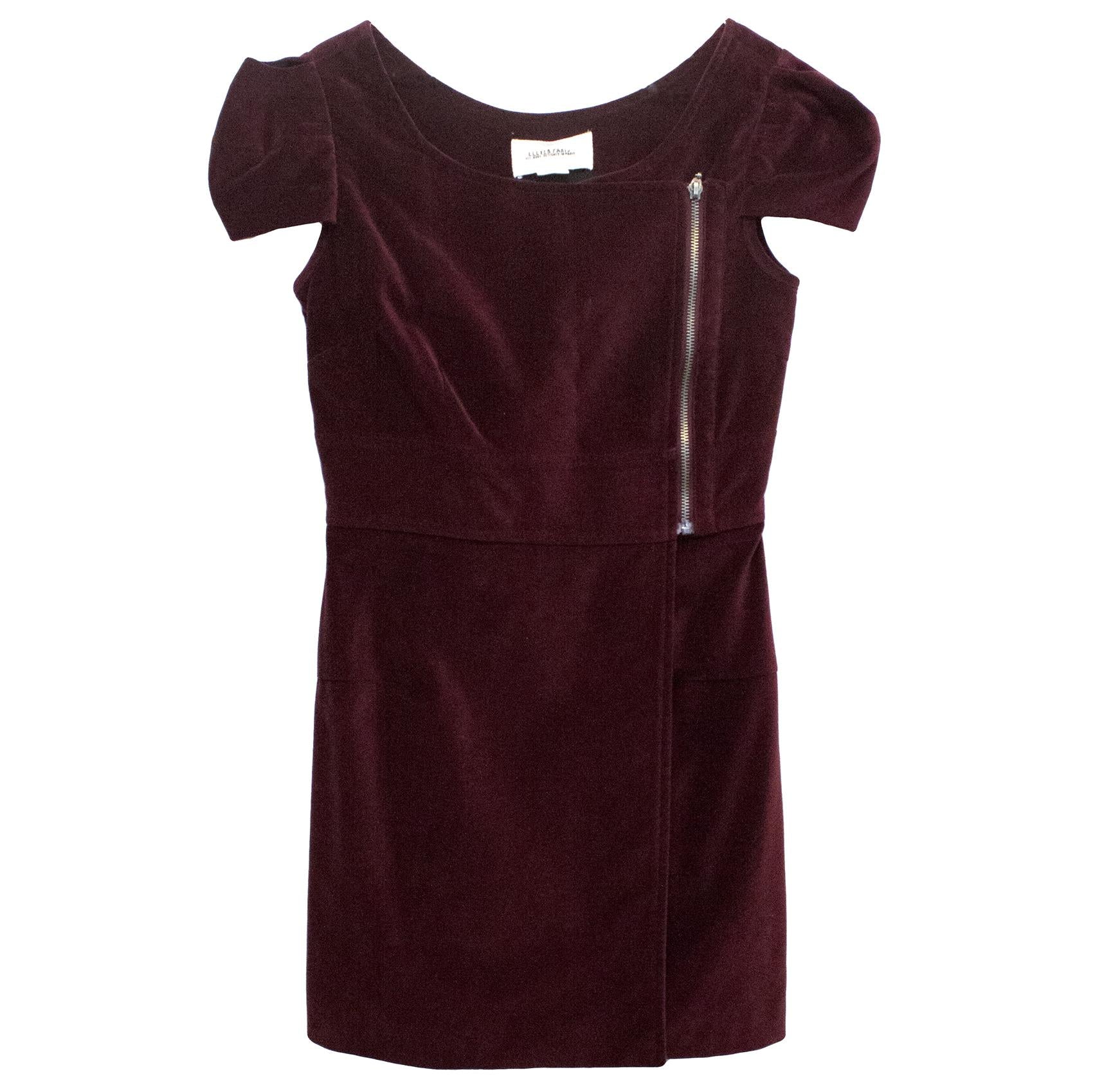 Eleven Paris Burgundy Velvet Zip Dress