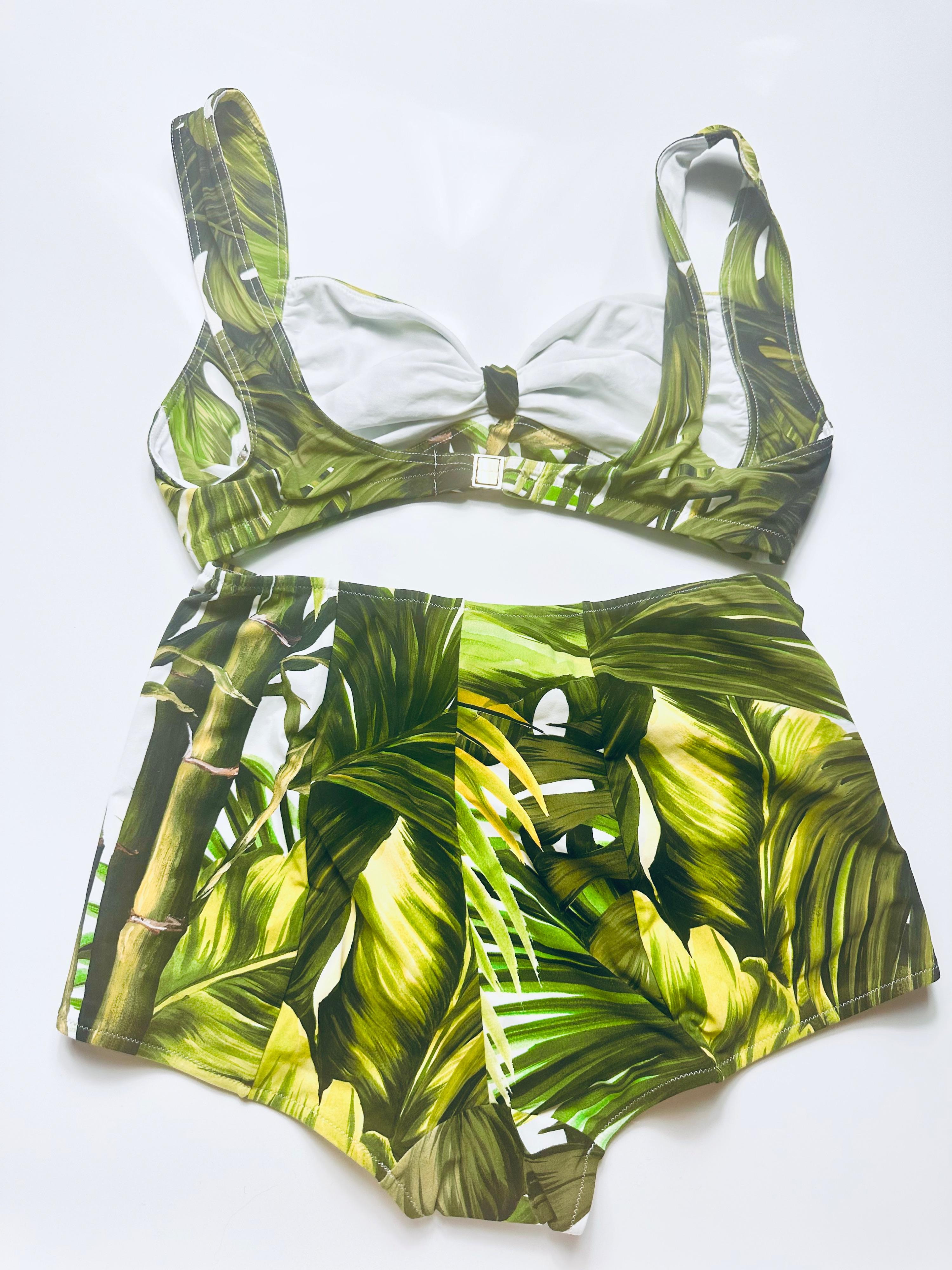 Green Palm-Leaf Print Bikini Set