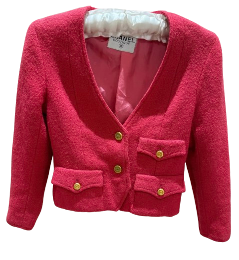 Chanel Cropped Pink Boucle Jacket