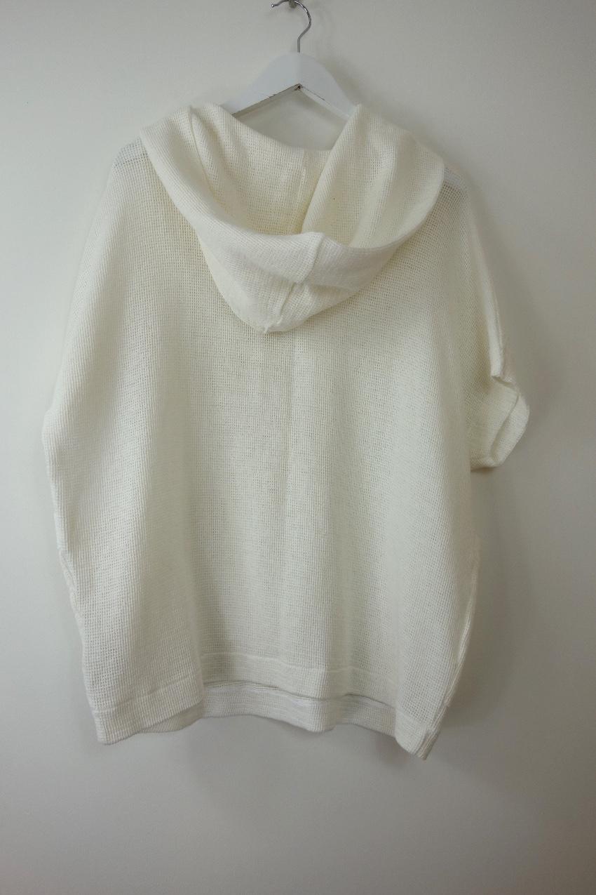 James Perse Ivory Mesh Knit Hooded Top