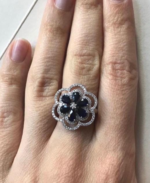 Bespoke 18ct White Gold Diamond & Sapphire Floral Jewellery Suite