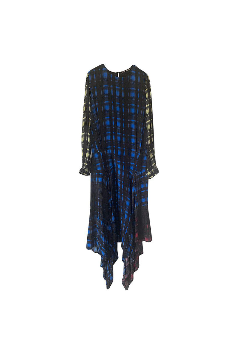 Asymmetrical Hem Tartan Print Dress
