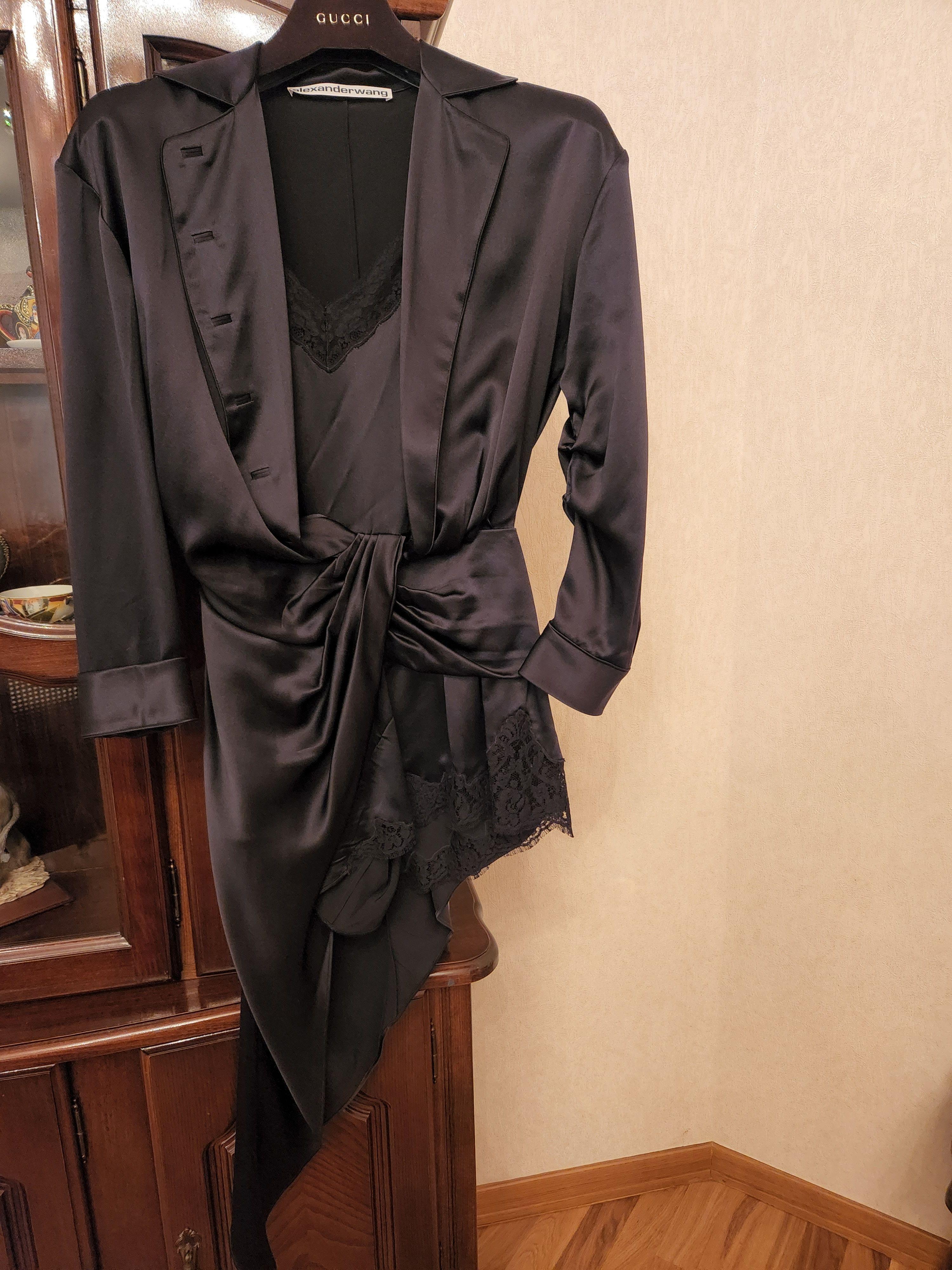 Black Silk And Lace Draped Pj Slip Dress