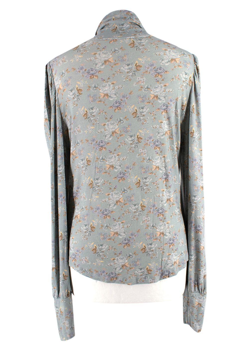 Love Shack Fancy Blue Floral Vienna Roll Neck Top