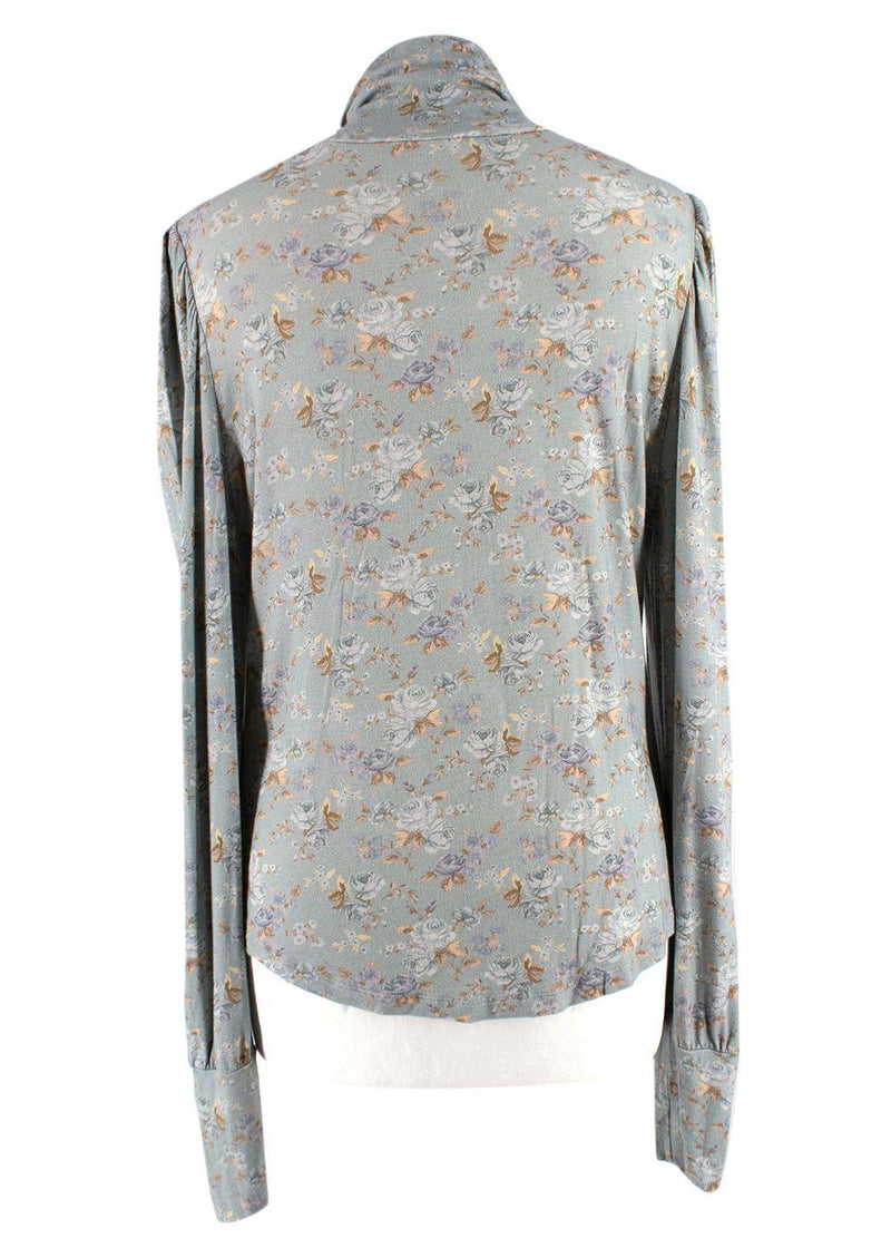 Love Shack Fancy Blue Floral Vienna Roll Neck Top