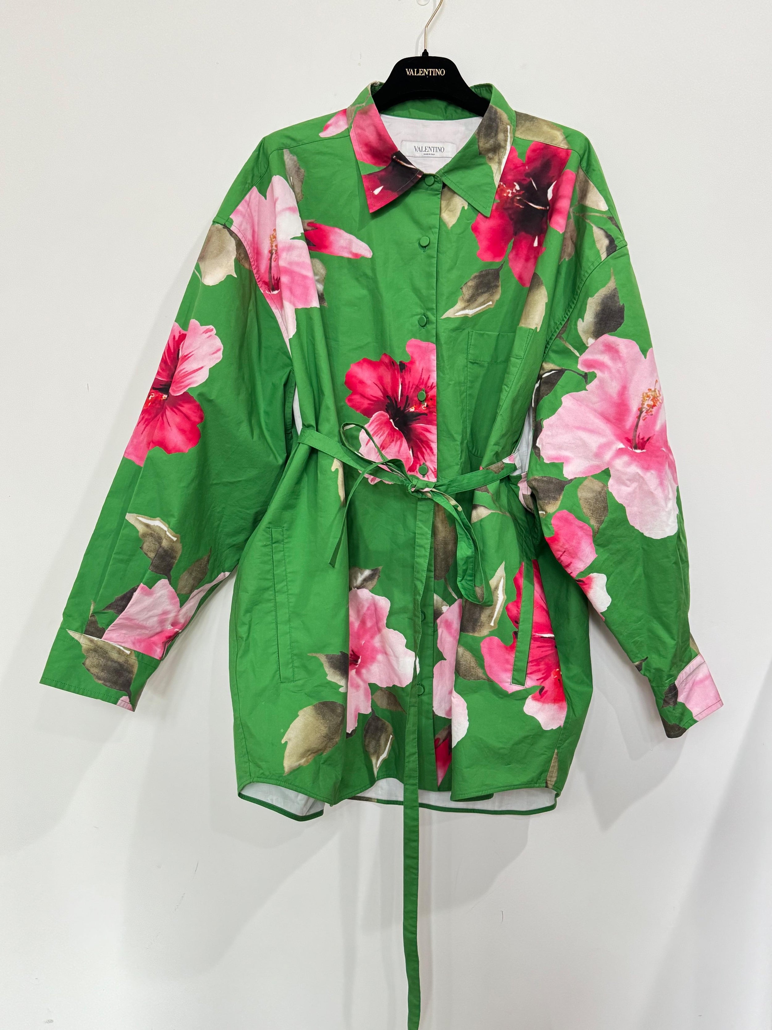 Valentino Green Floral Belted Shirt