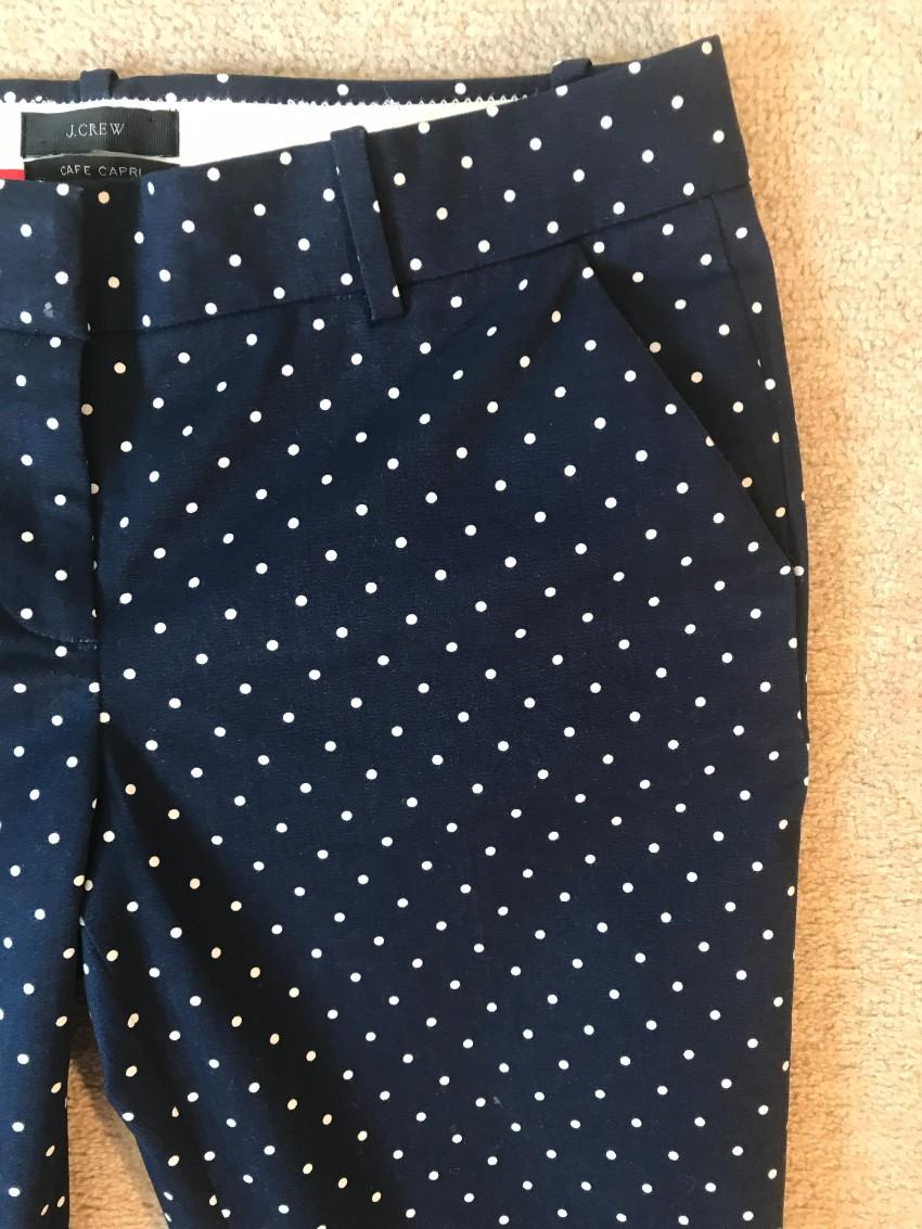 J. Crew Cafe Capri navy polka dot stretch pants
