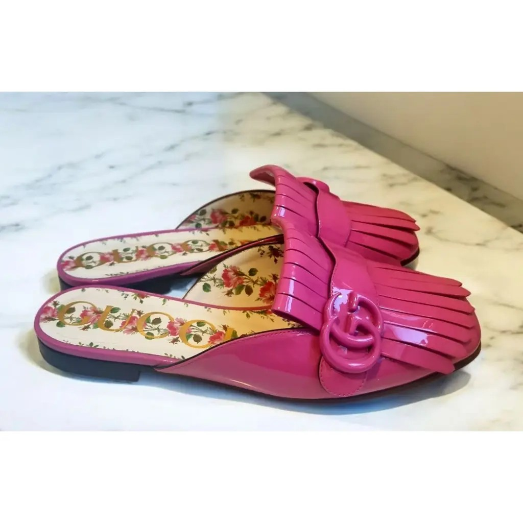 Gucci Pink Patent Marmont Flats