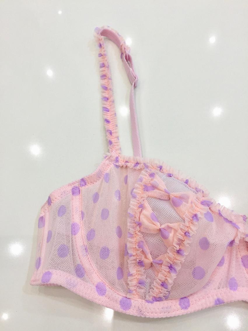 Chantal Thomass Rose & Lilac Polka Dot Tulle Half Cup Bra & Thong set
