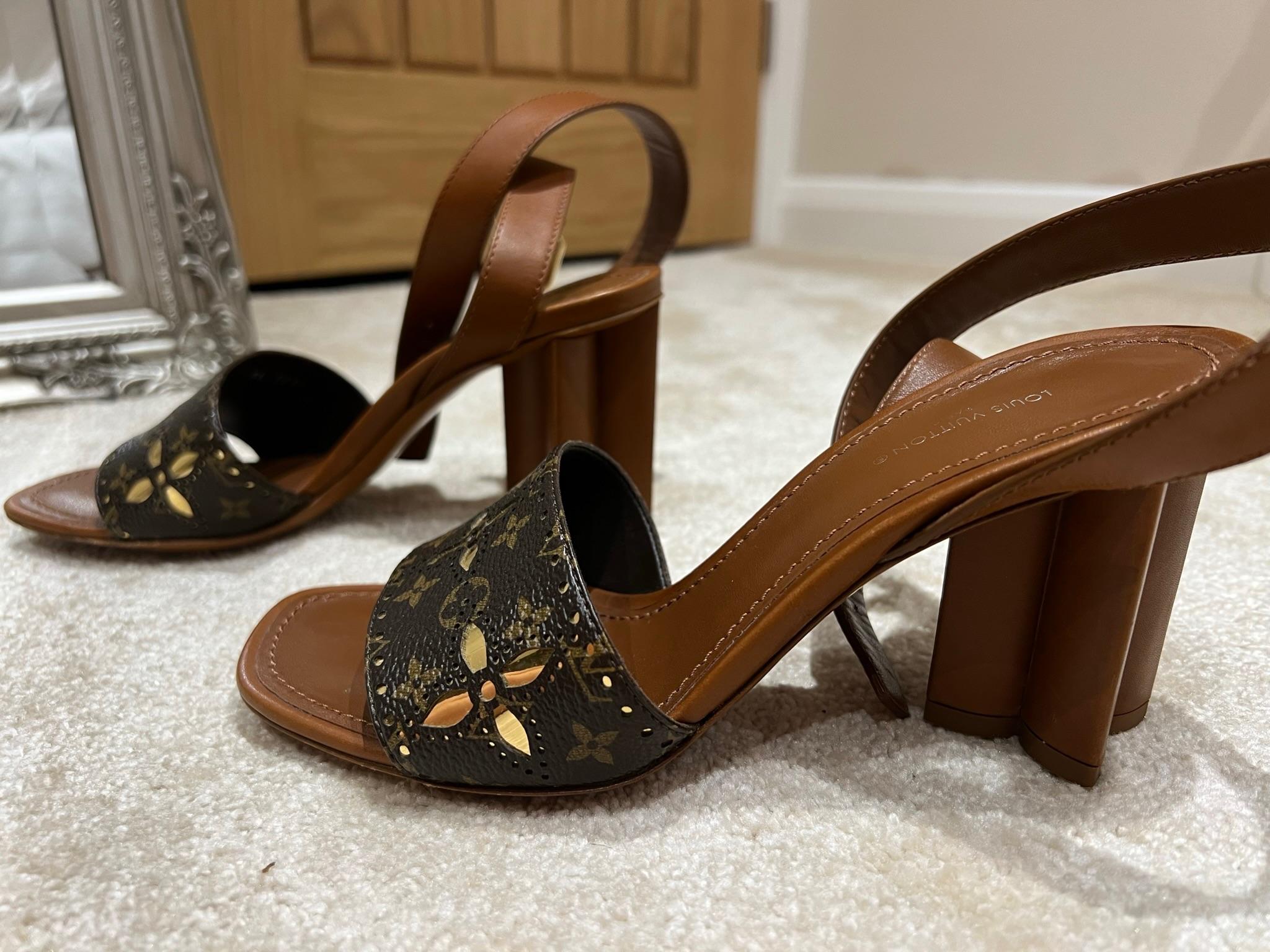 Monogram canvas & leather silhouette heeled sandals