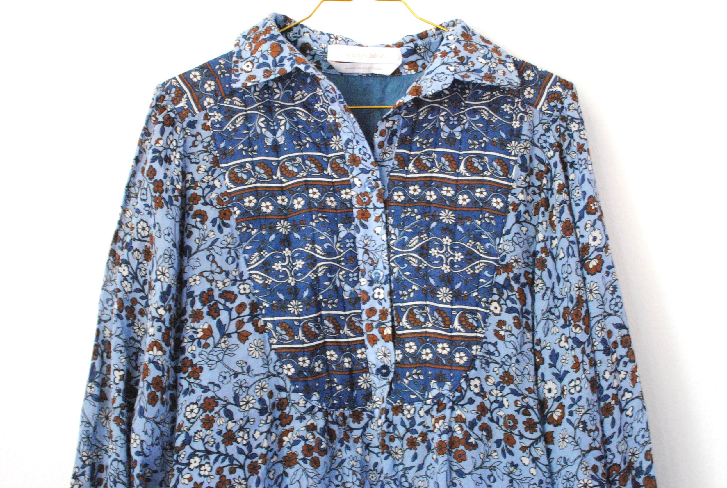 Chloe Blue Printed Cotton Top
