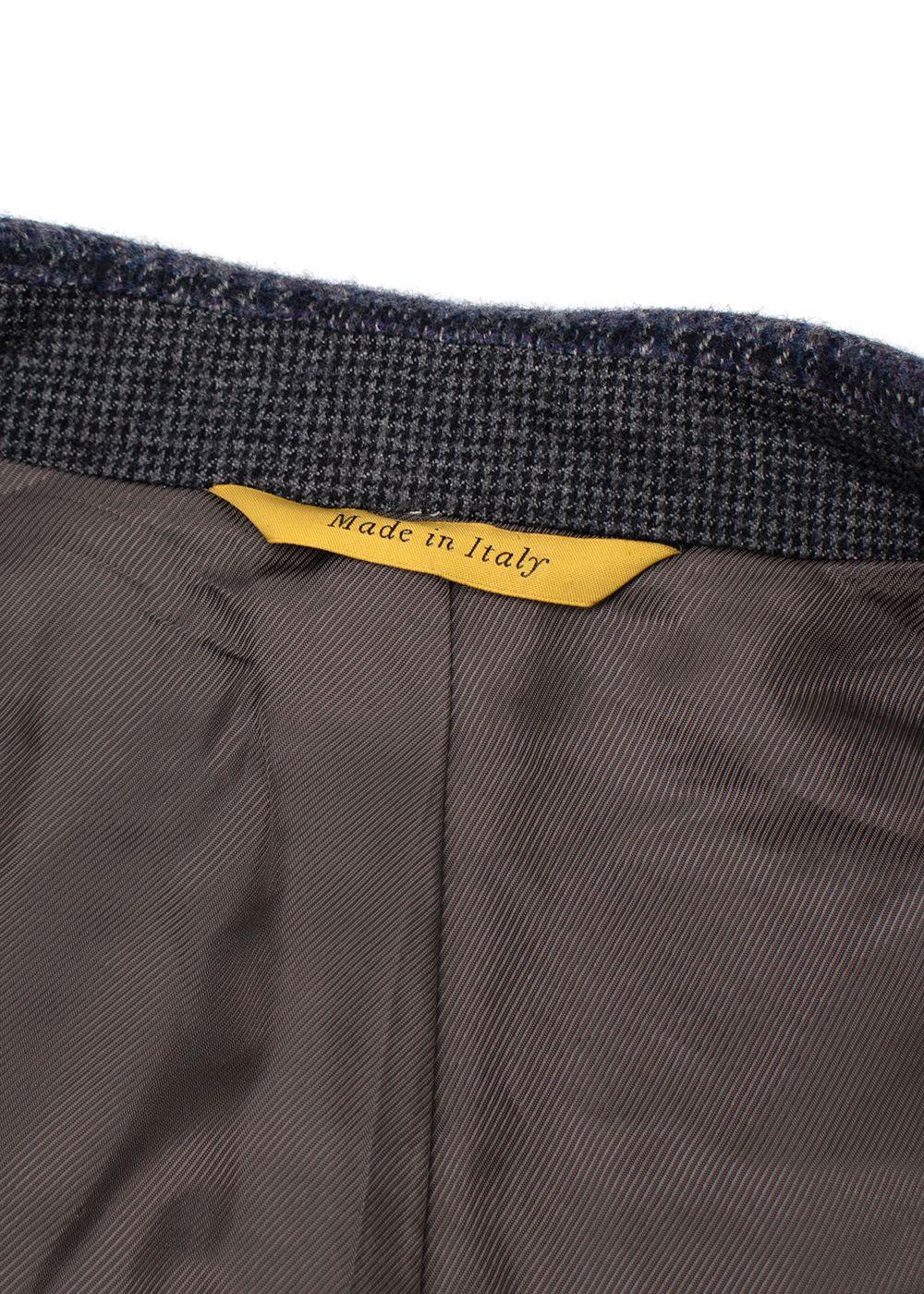 Canali Navy Check Kei Longline Coat