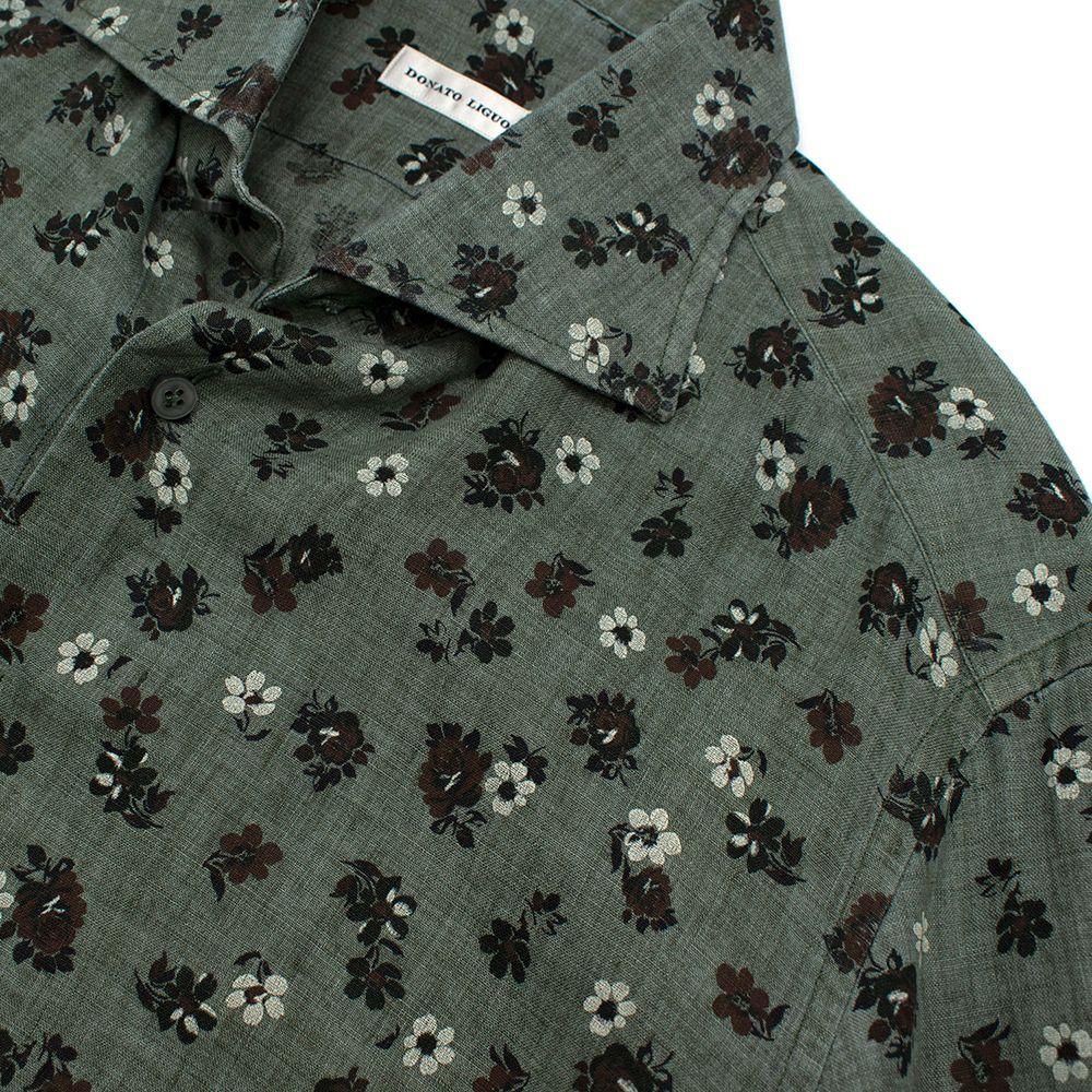 Donato Liguori Sage Green Floral Linen Shirt