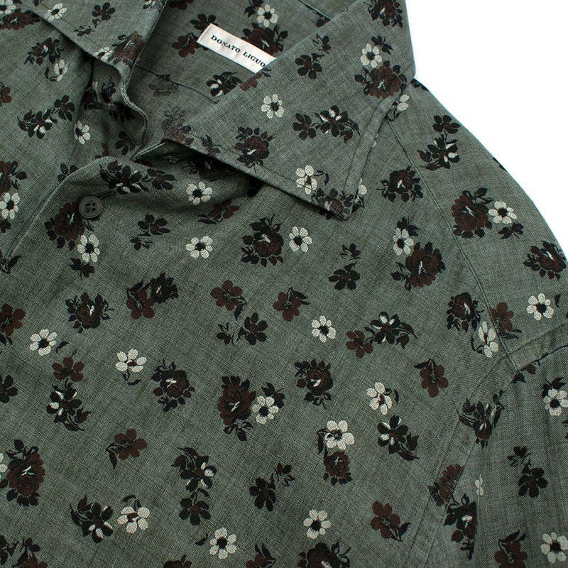 Donato Liguori Sage Green Floral Linen Shirt