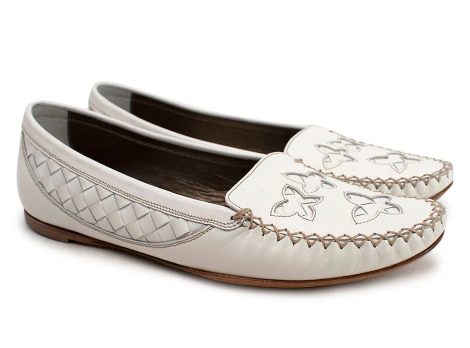 Bottega Veneta White Intrecciato Laser-cut Loafers