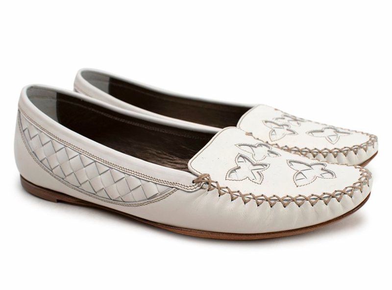 Bottega Veneta White Intrecciato Laser-cut Loafers
