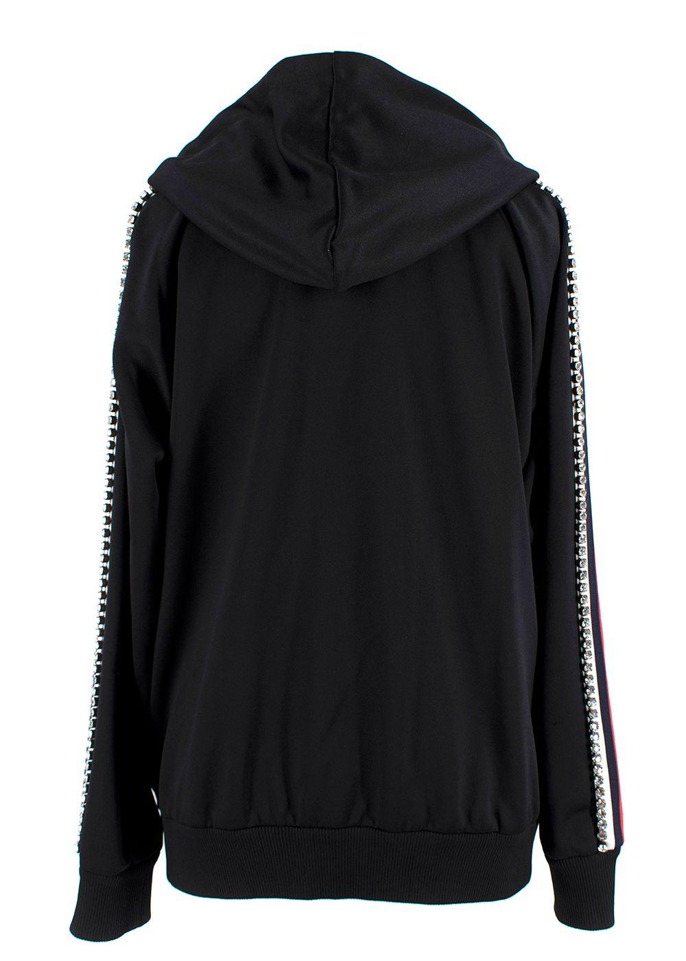 Gucci Black Crystal Stripe Sleeve Zip Up Hoodie