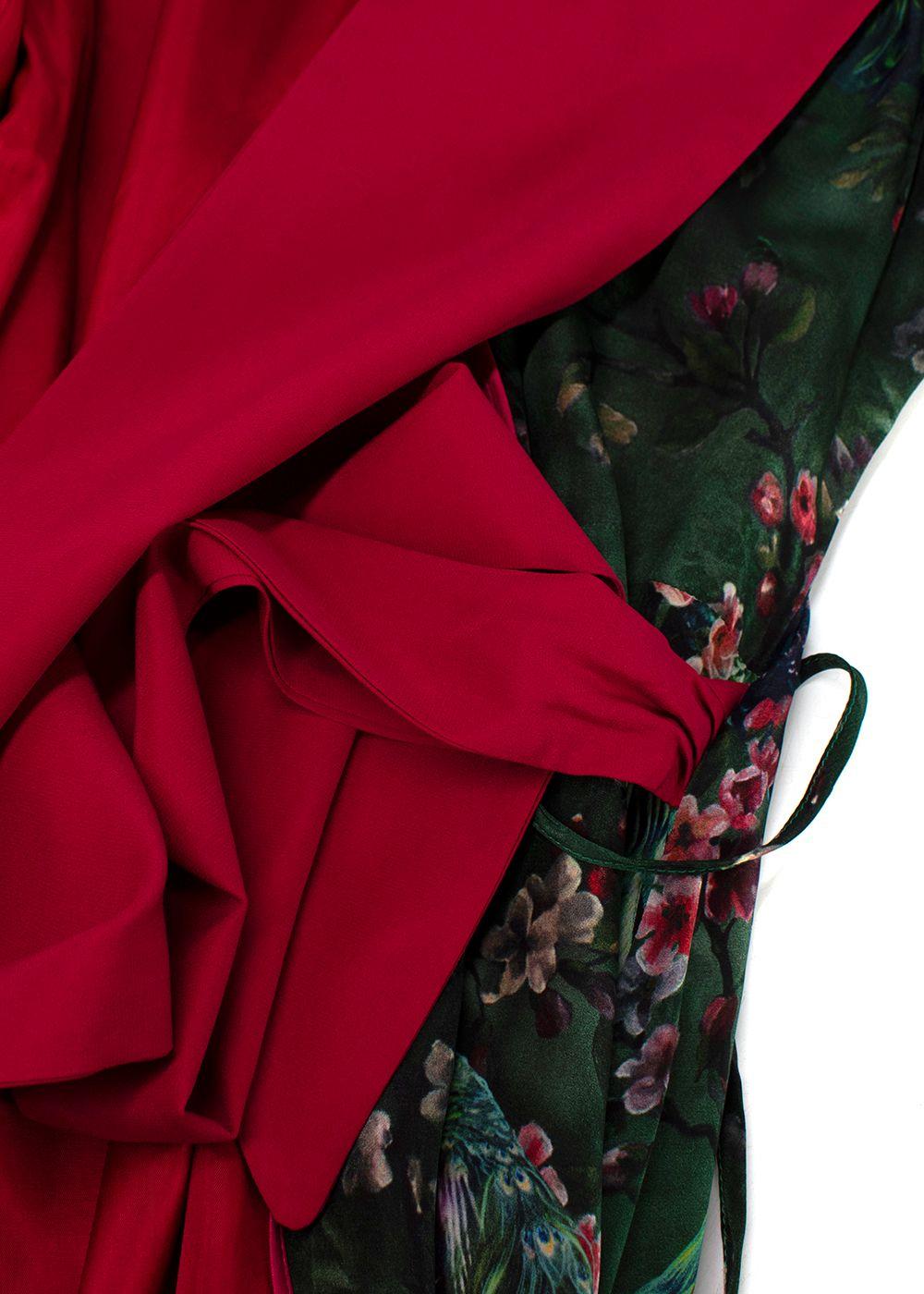F.R.S Dark Green Botanical Printed Satin Robe Dress