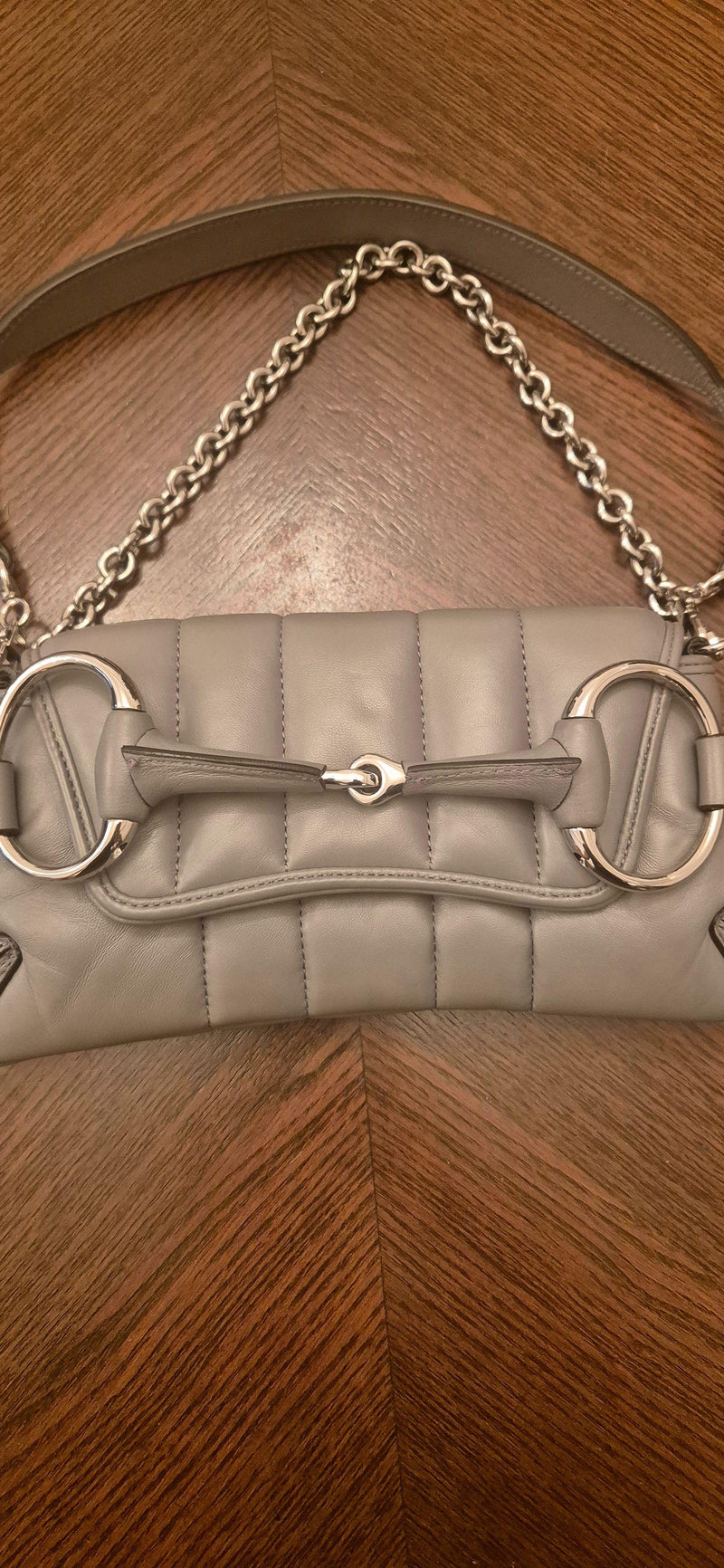 Gucci Grey Padded Leather Horsebit Shoulder Bag