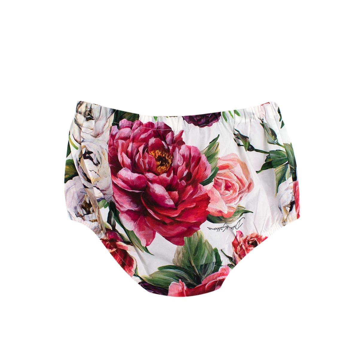 White Rose Print Cotton Dress & Bloomers