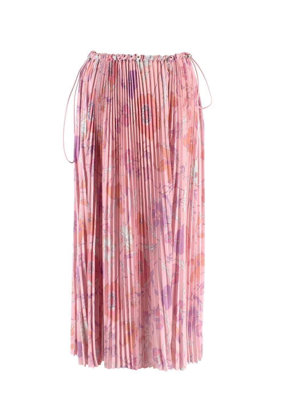 Balenciaga Pink Floral Pleated Skirt with Drawstring Waist Detail