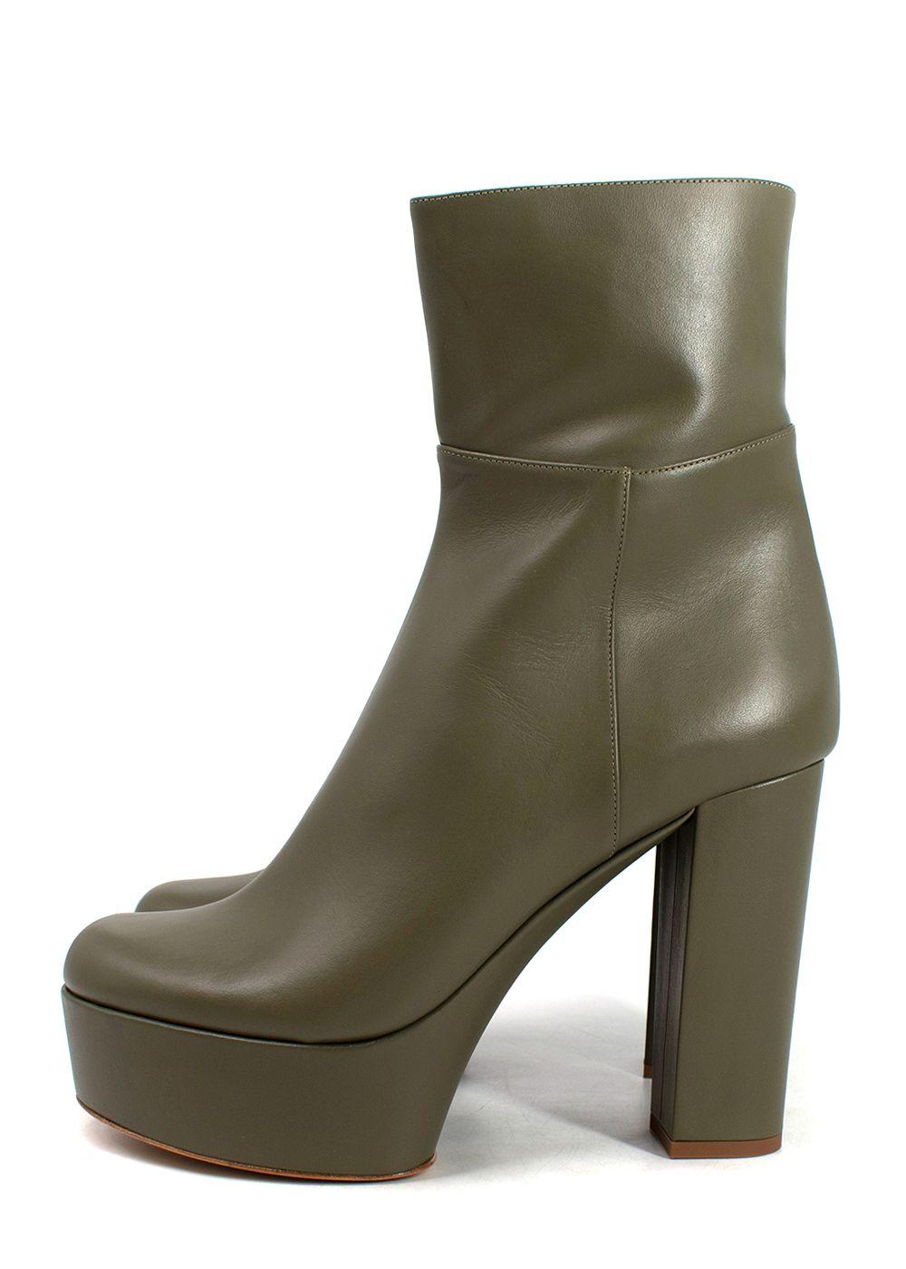 Ilio Smeraldo Olive Green Platform Leather Ankle Boots