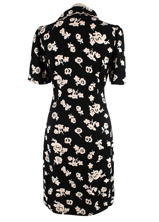 Rouje Black and Cream Floral V-Neck Dress