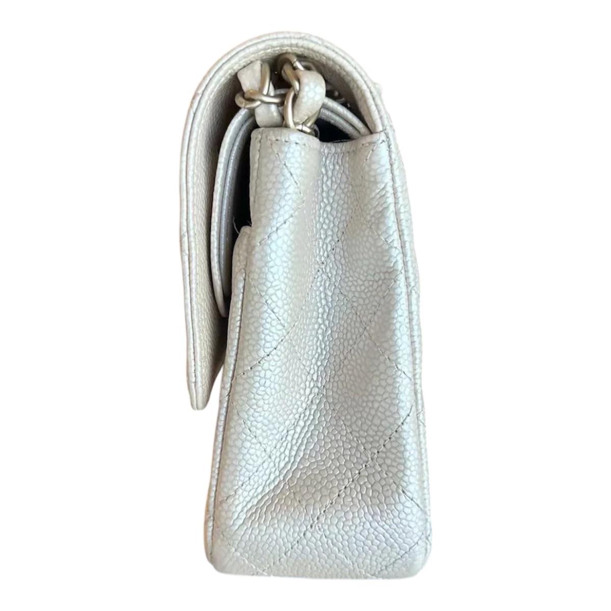 Iridescent Beige Medium  Quilted Caviar Grained Calfskin Double Flap Bag