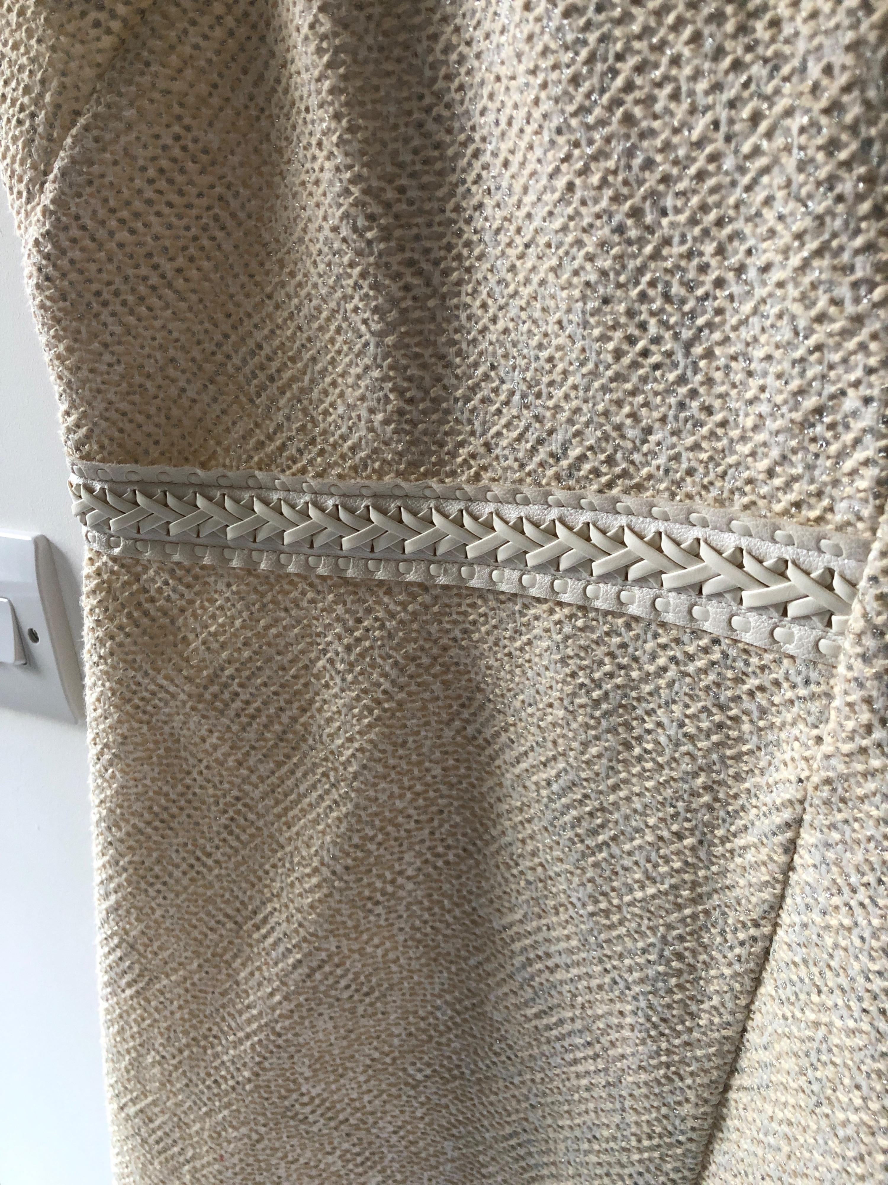 Beige Tweed  Woven Trimmed Mini Dress