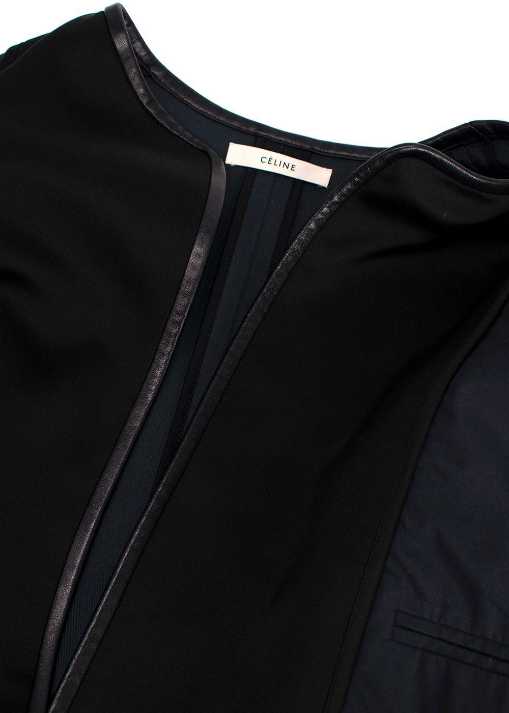 Celine Navy and Black Leather Trim Longline Jacket