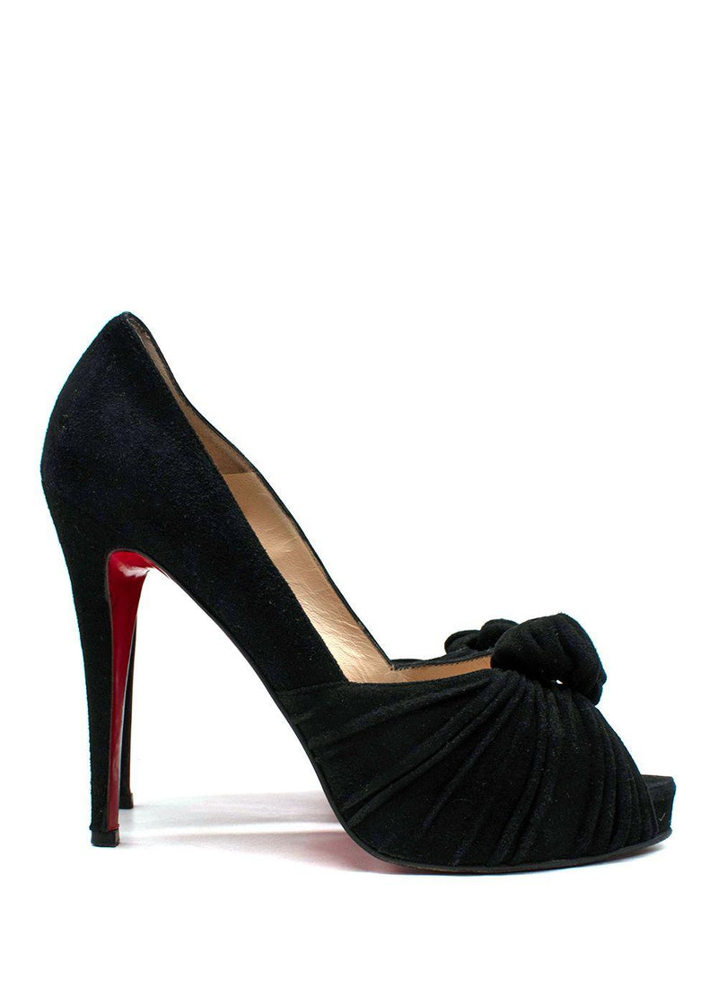 Louboutin Black Suede Peep Toe Pump Heels