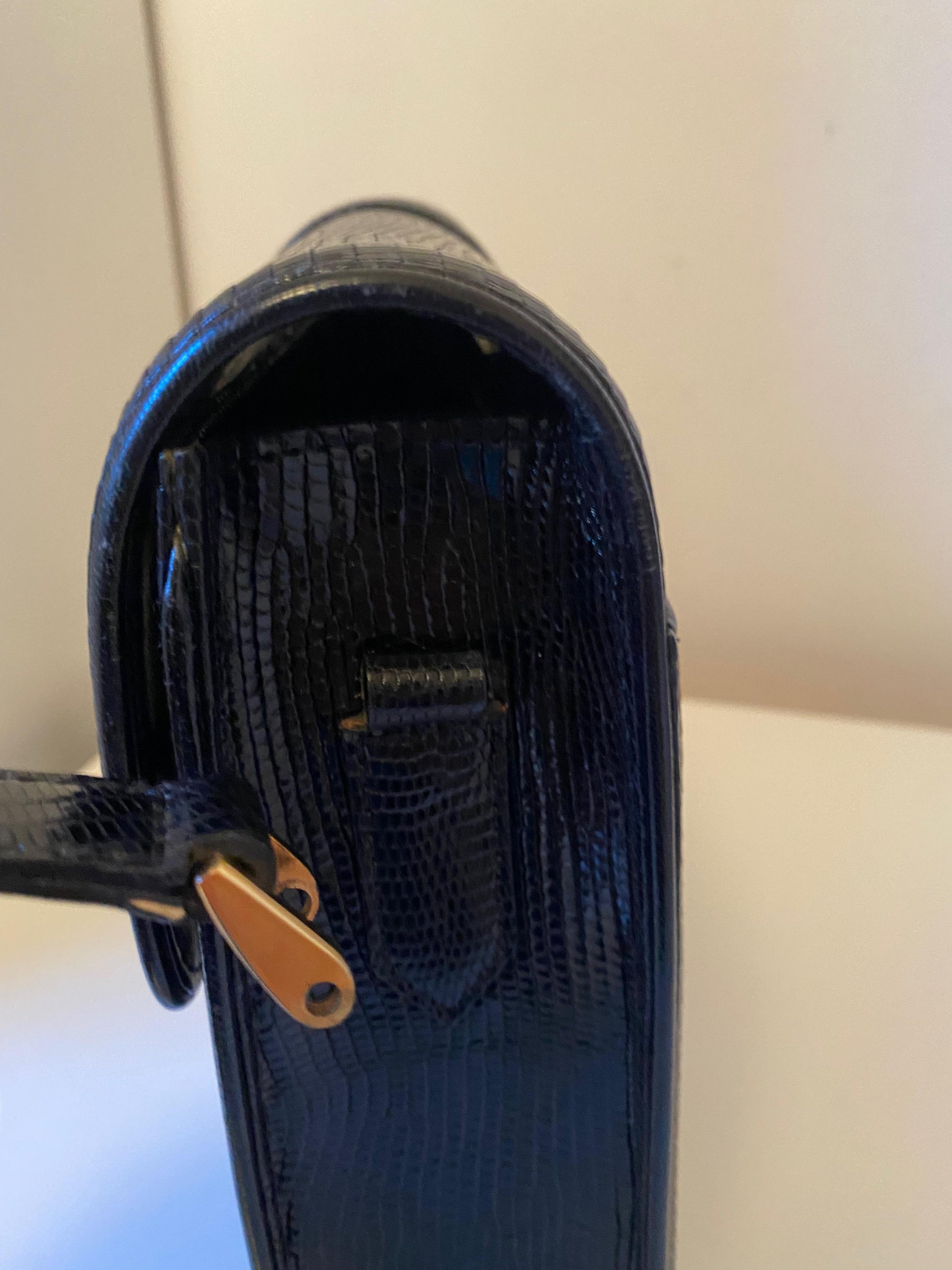 Vintage Black Lizard Embossed Patent Leather Bag