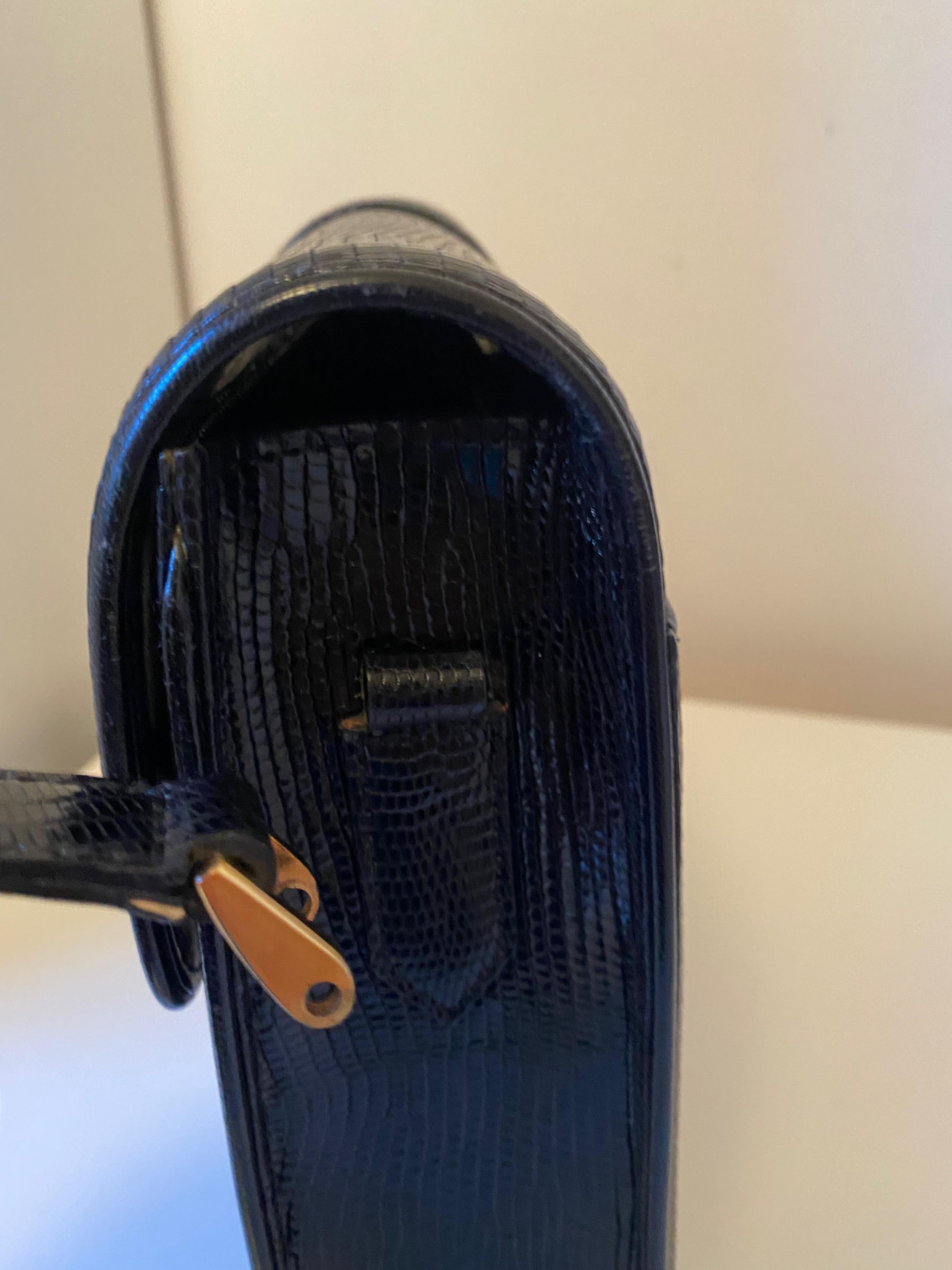 Vintage Black Lizard Embossed Patent Leather Bag