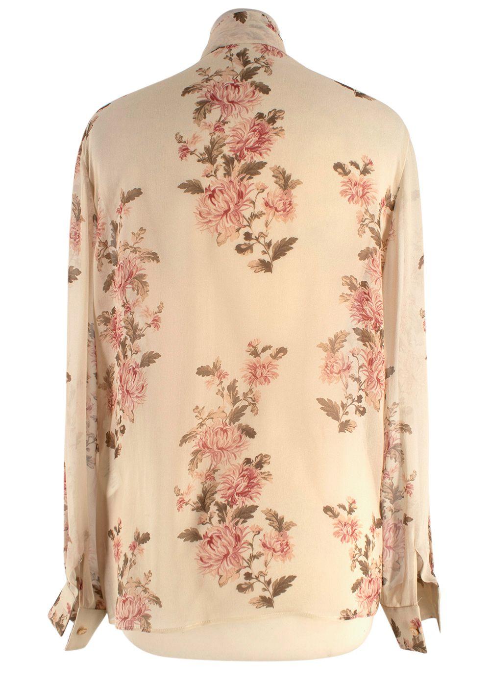 Celine Floral Print Sheer Silk Blouse
