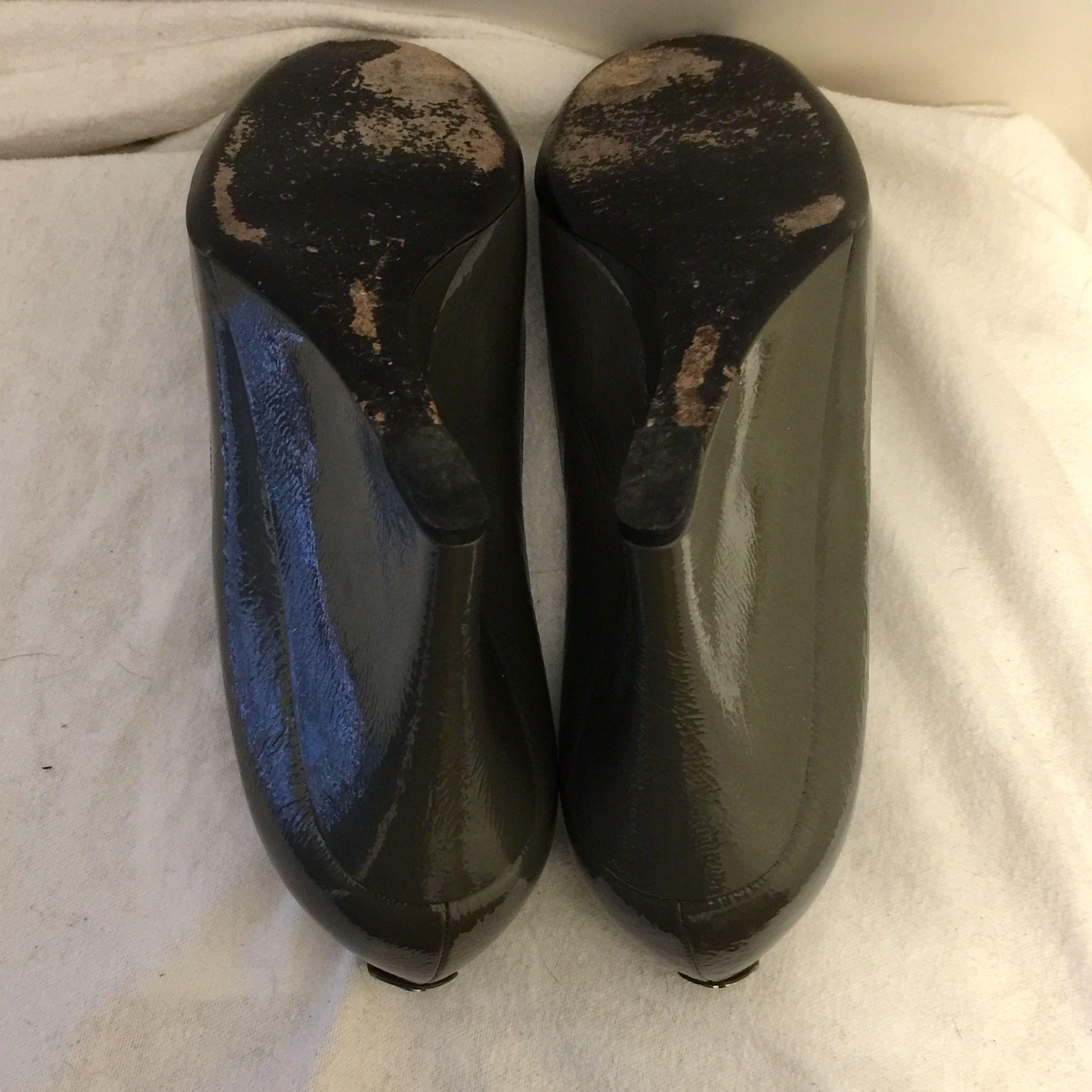 Vintage Grey Patent Wedge Heeled Pumps