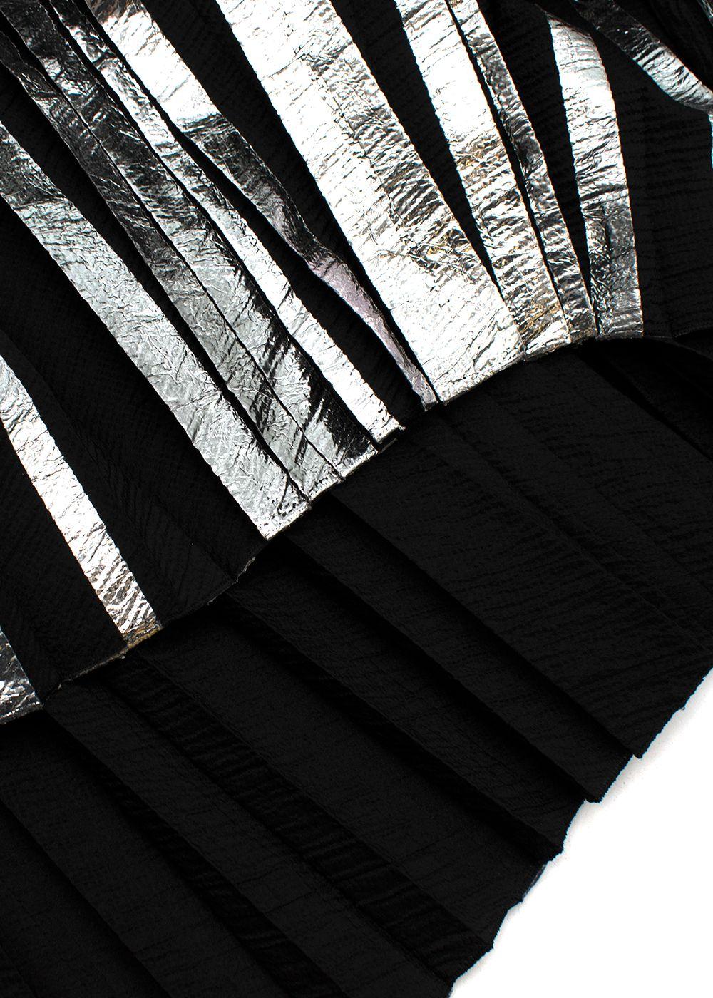 Black & Silver Coated Pleated Midi Skirt