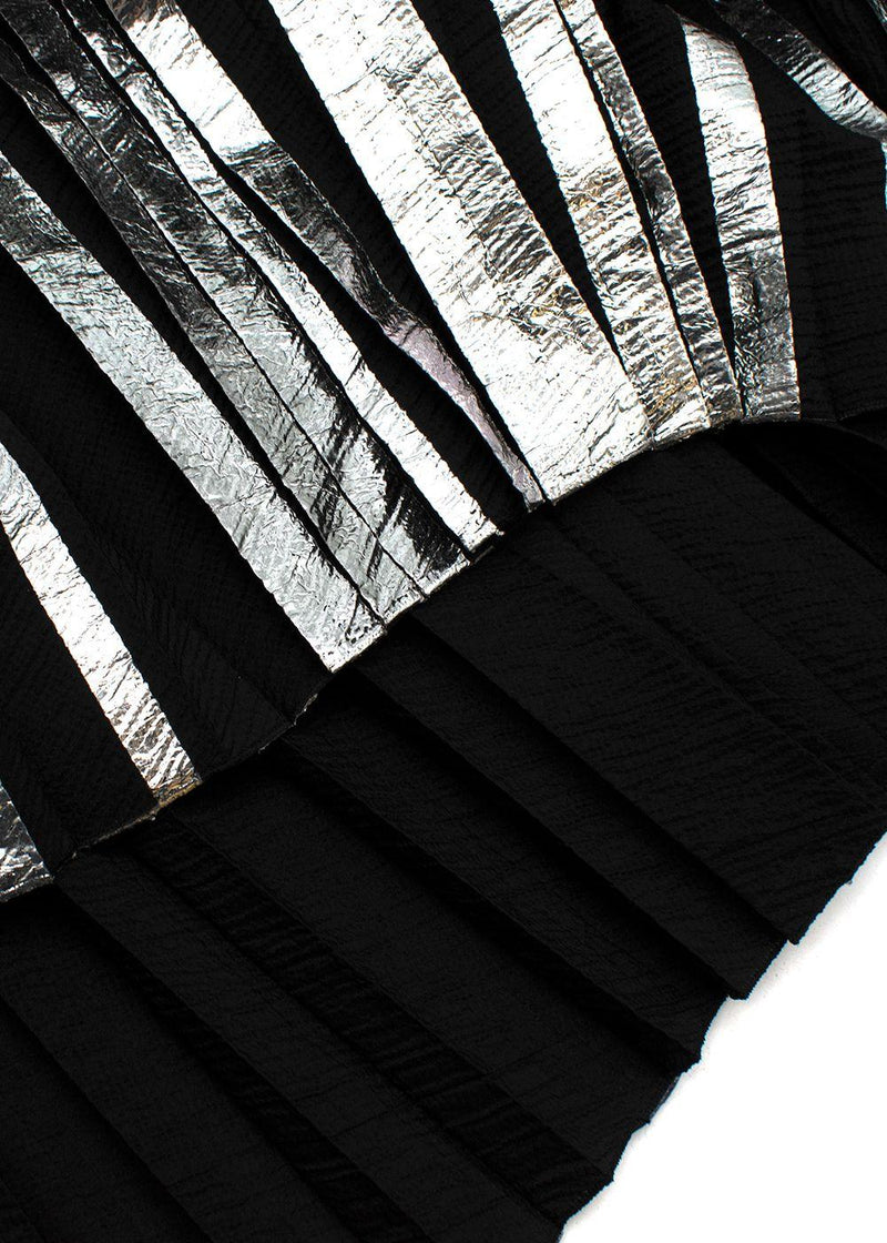 Black & Silver Coated Pleated Midi Skirt