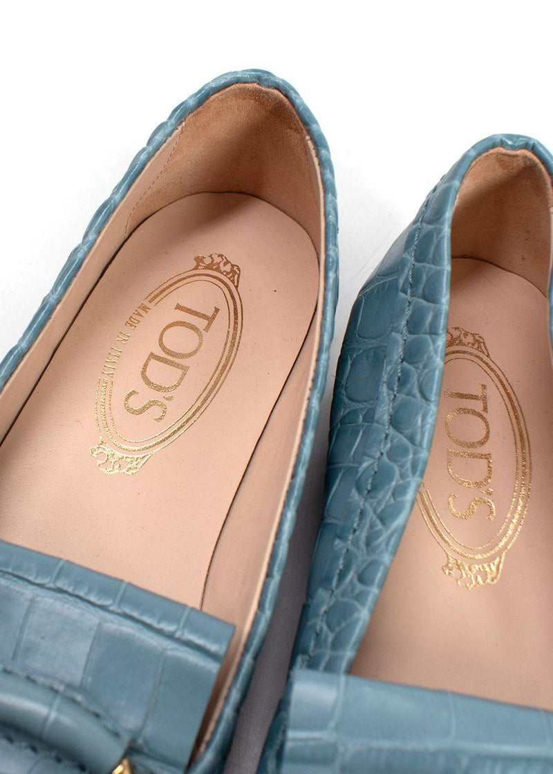 Tod's Blue Croc Embossed Loafers