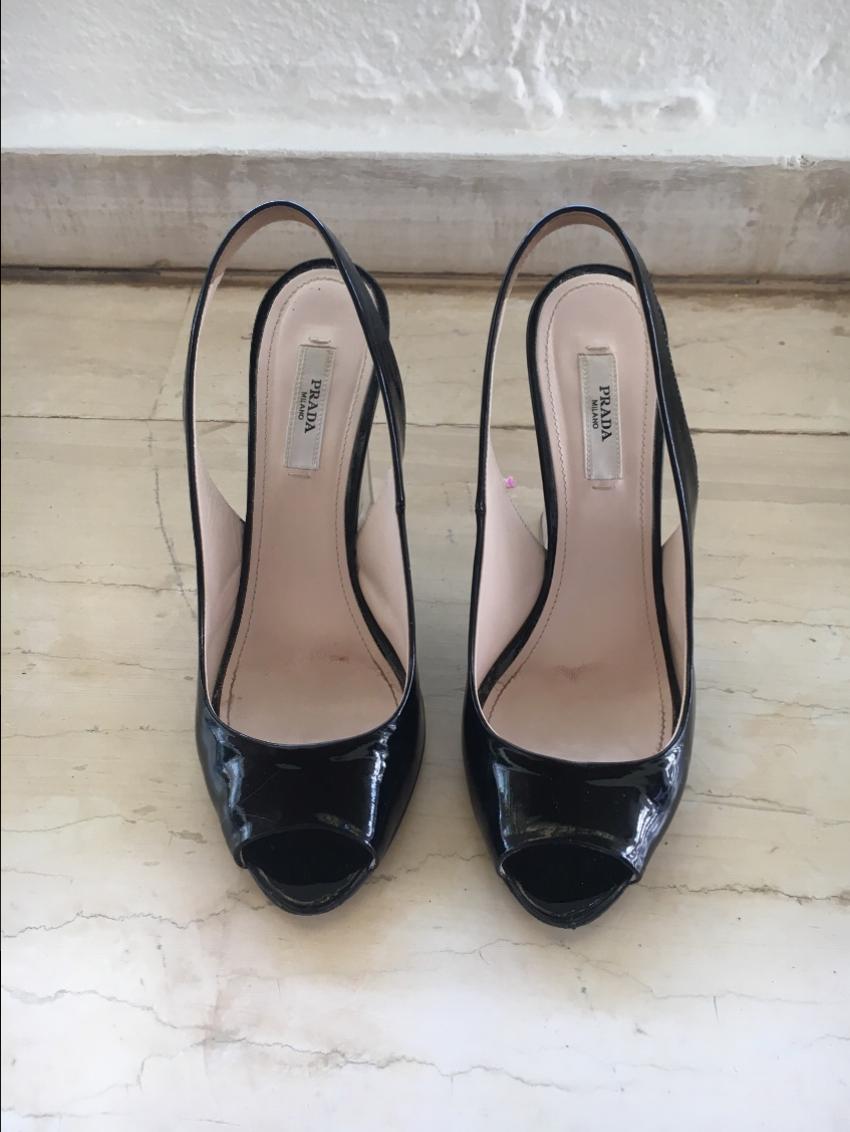 Prada Black Patent Slingback Sandals